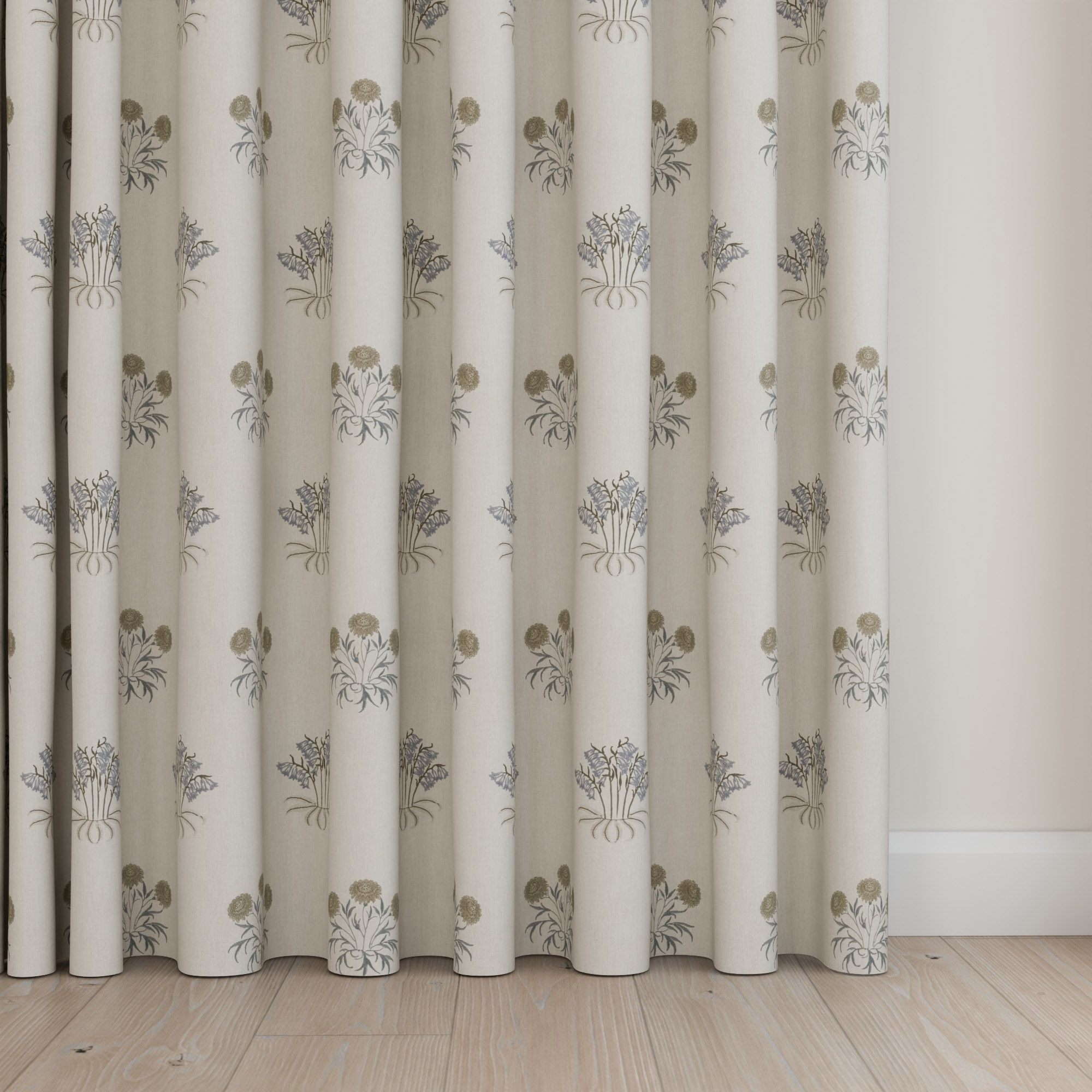 William Morris At Home Lily Flower Embroidery Woad Wave Curtain - Image 5