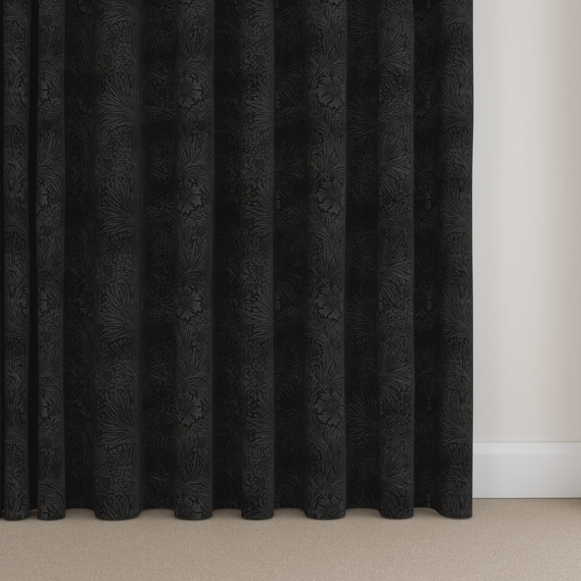 William Morris At Home Marigold Velvet Charcoal Wave Curtain - Image 5