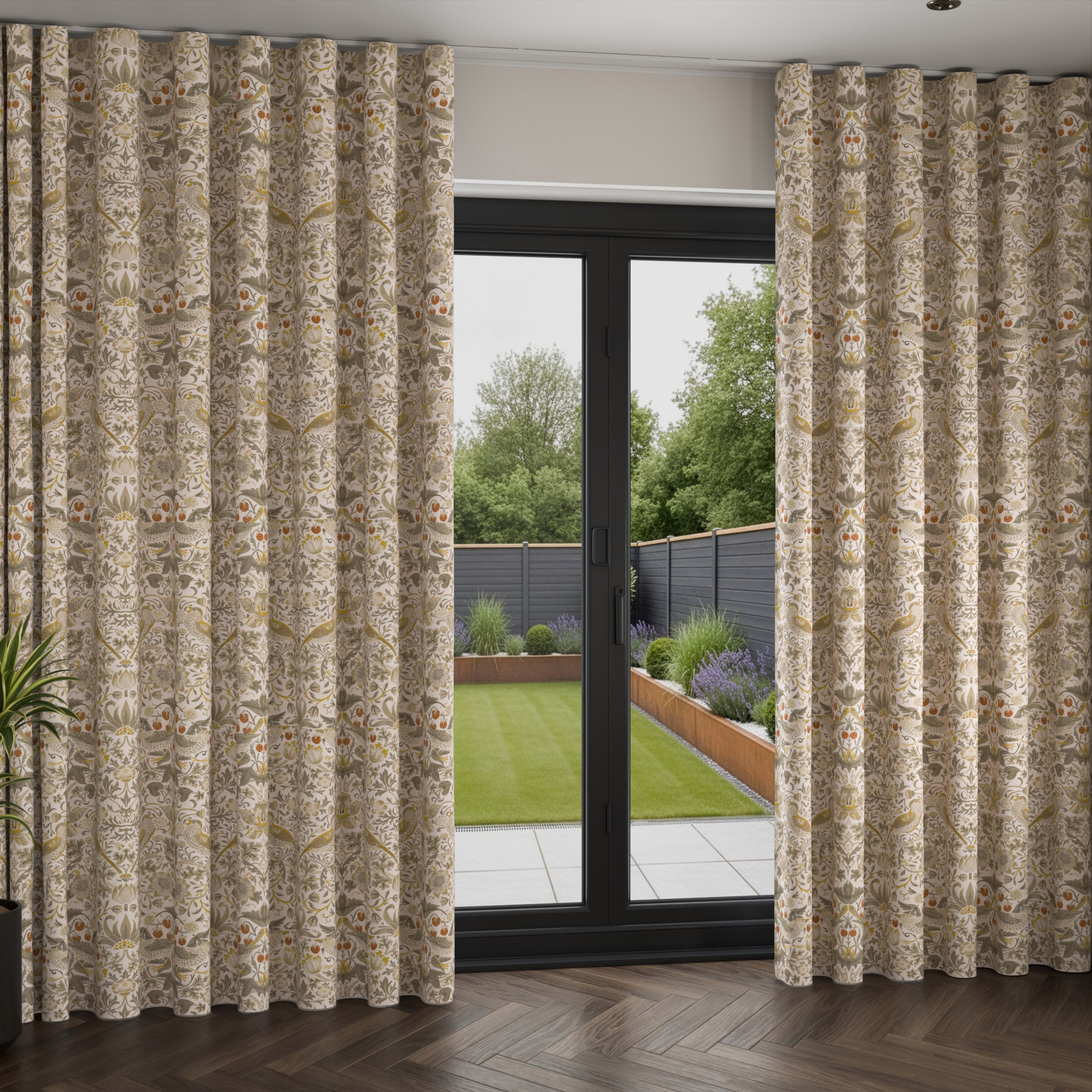 William Morris At Home Strawberry Thief Ochre Wave Curtain - Image 2