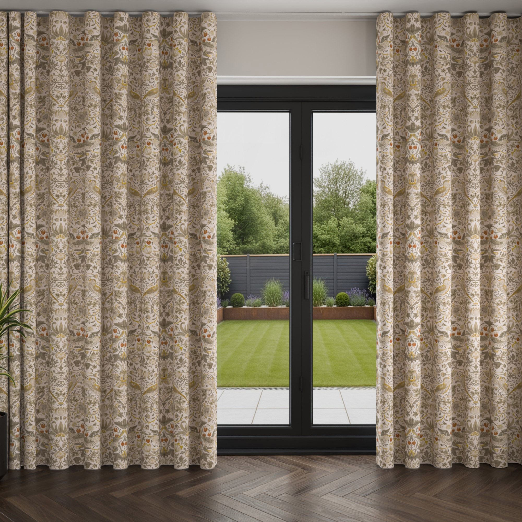 William Morris At Home Strawberry Thief Ochre Wave Curtain - Image 3
