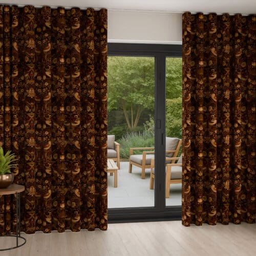 William Morris At Home Strawberry Thief Velvet Acorn Wave Curtain