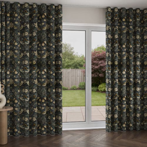 William Morris At Home Strawberry Thief Velvet Indigo Wave Curtain
