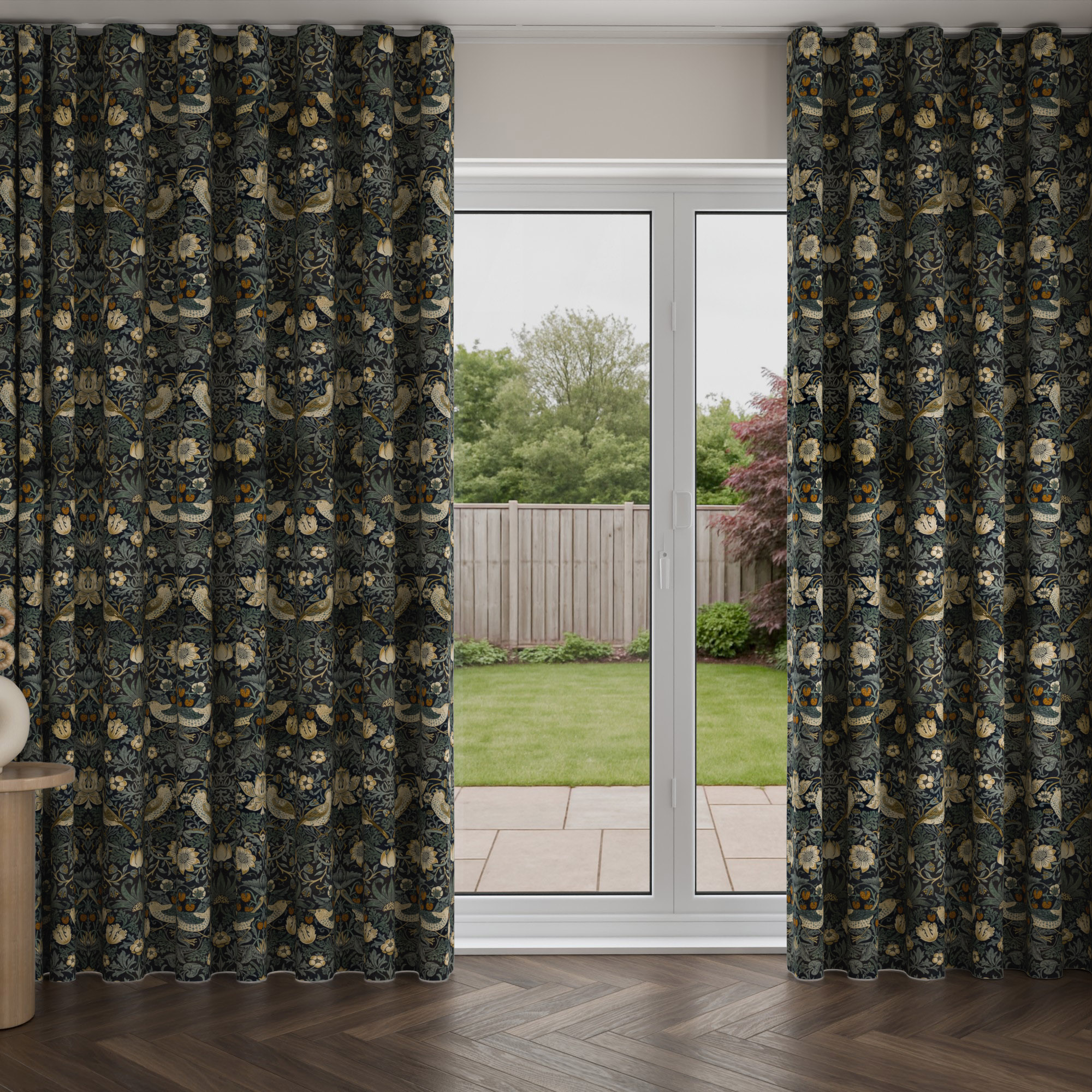 William Morris At Home Strawberry Thief Velvet Indigo Wave Curtain - Image 3