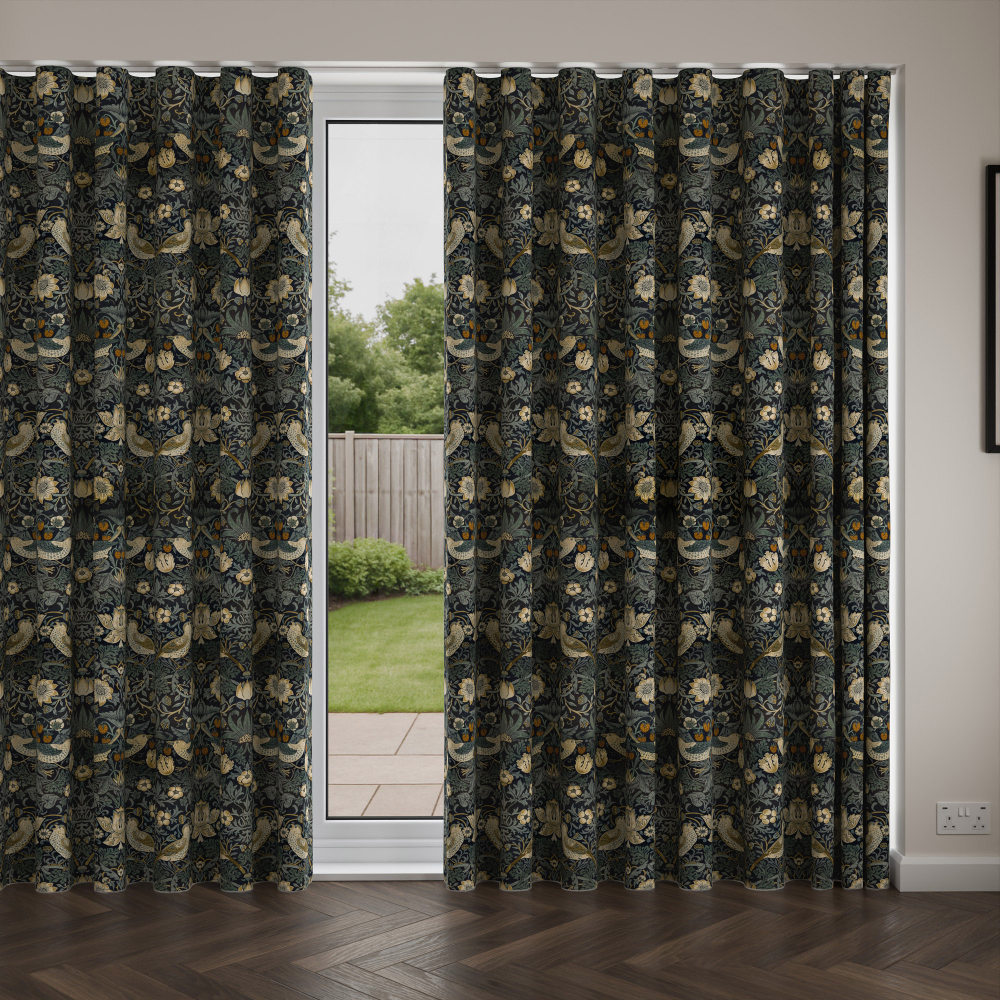 William Morris At Home Strawberry Thief Velvet Indigo Wave Curtain - Image 4