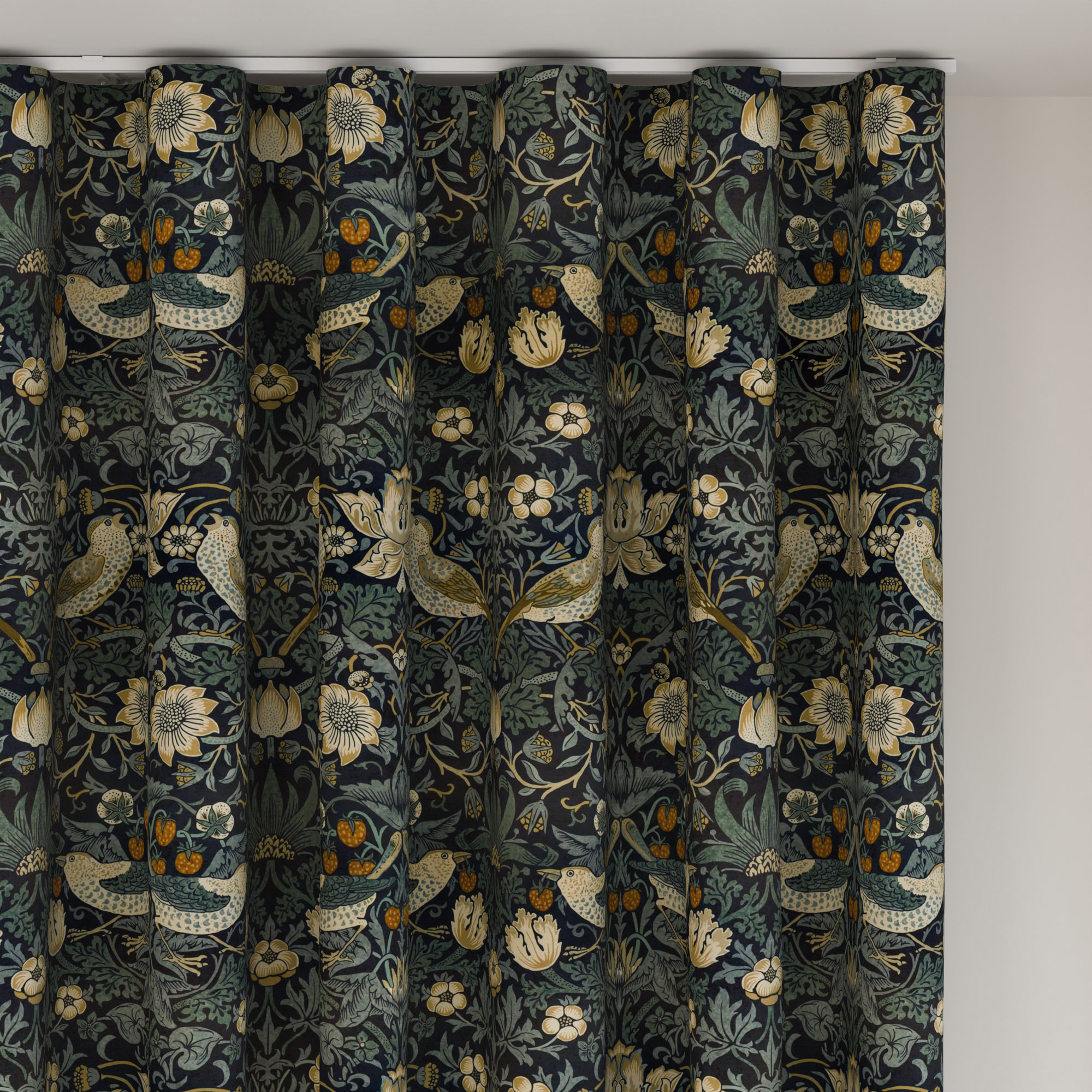 William Morris At Home Strawberry Thief Velvet Indigo Wave Curtain - Image 6