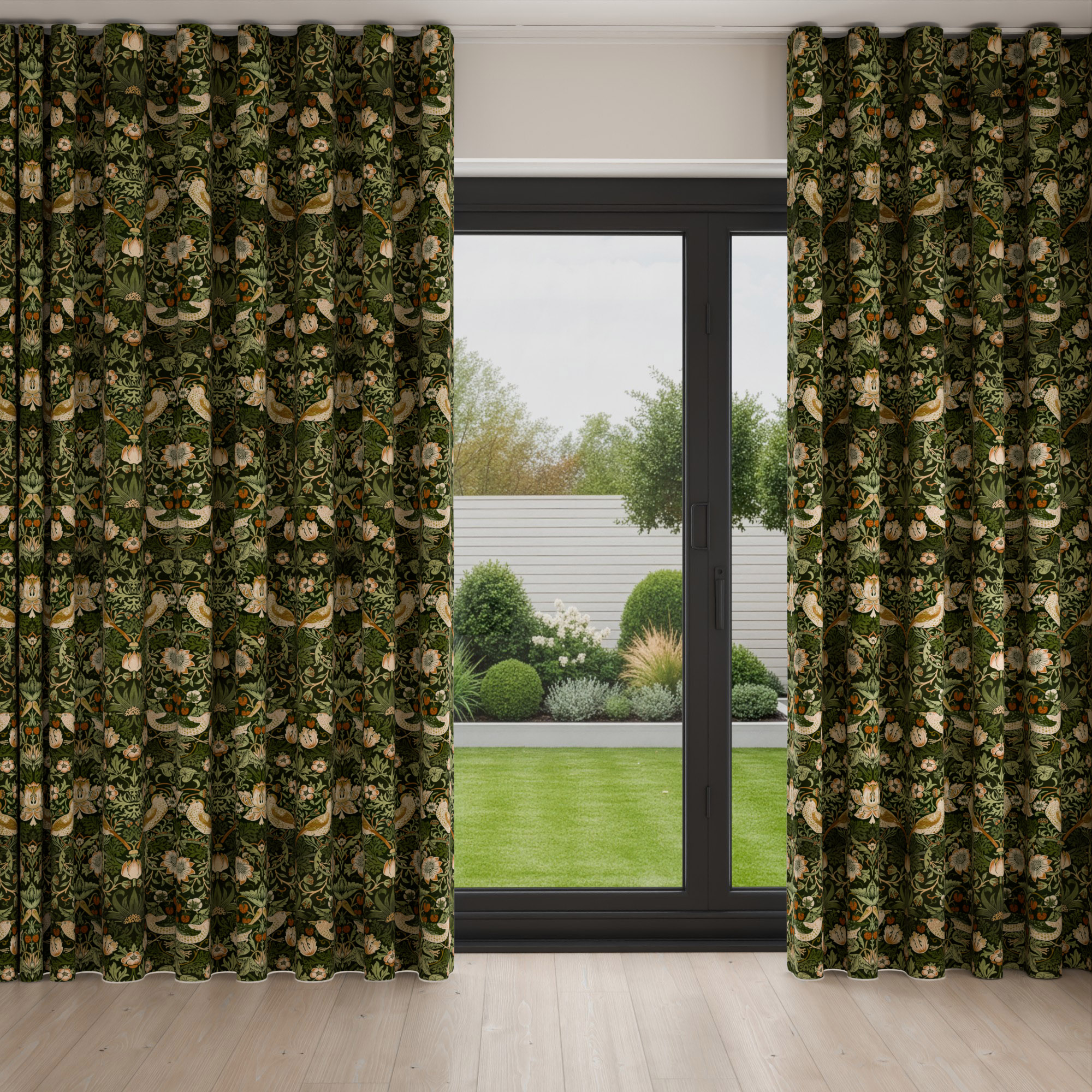 William Morris At Home Strawberry Thief Velvet Nettle Wave Curtain - Image 3