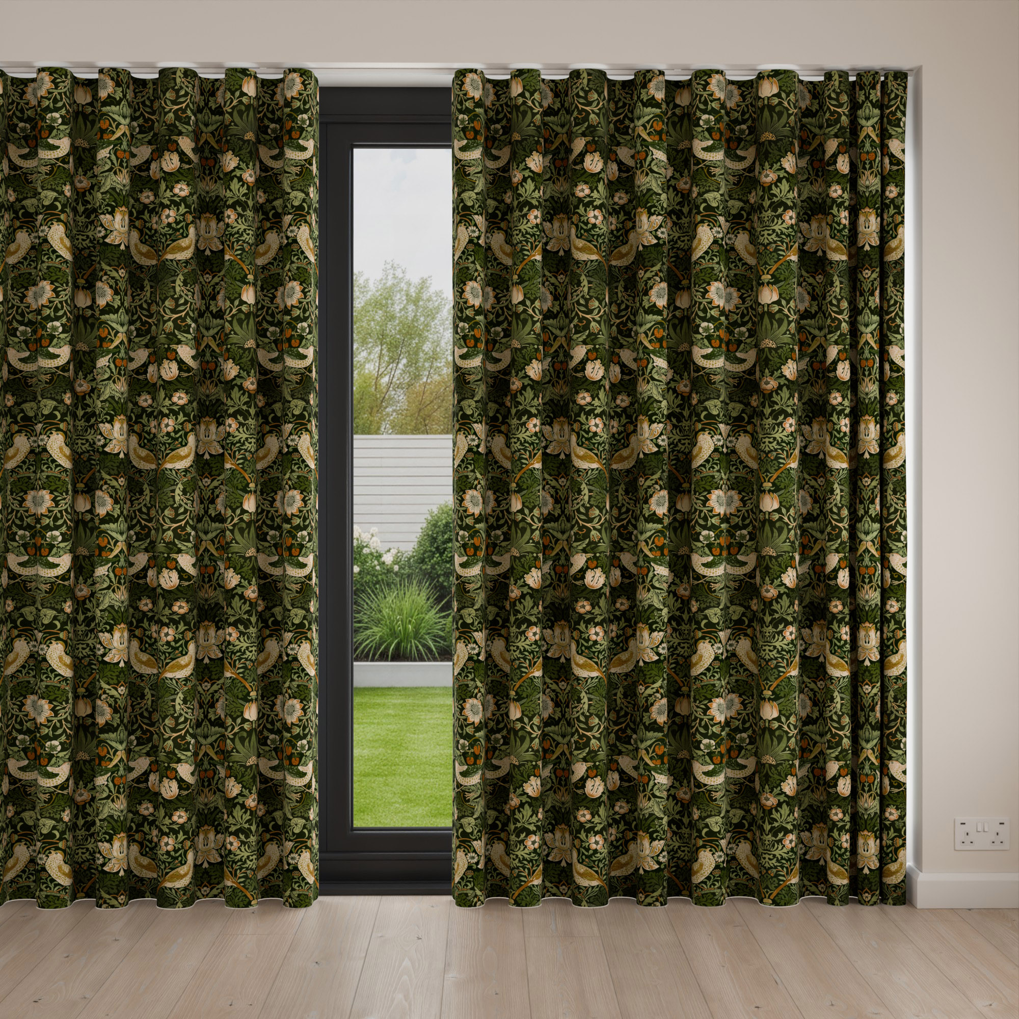 William Morris At Home Strawberry Thief Velvet Nettle Wave Curtain - Image 4