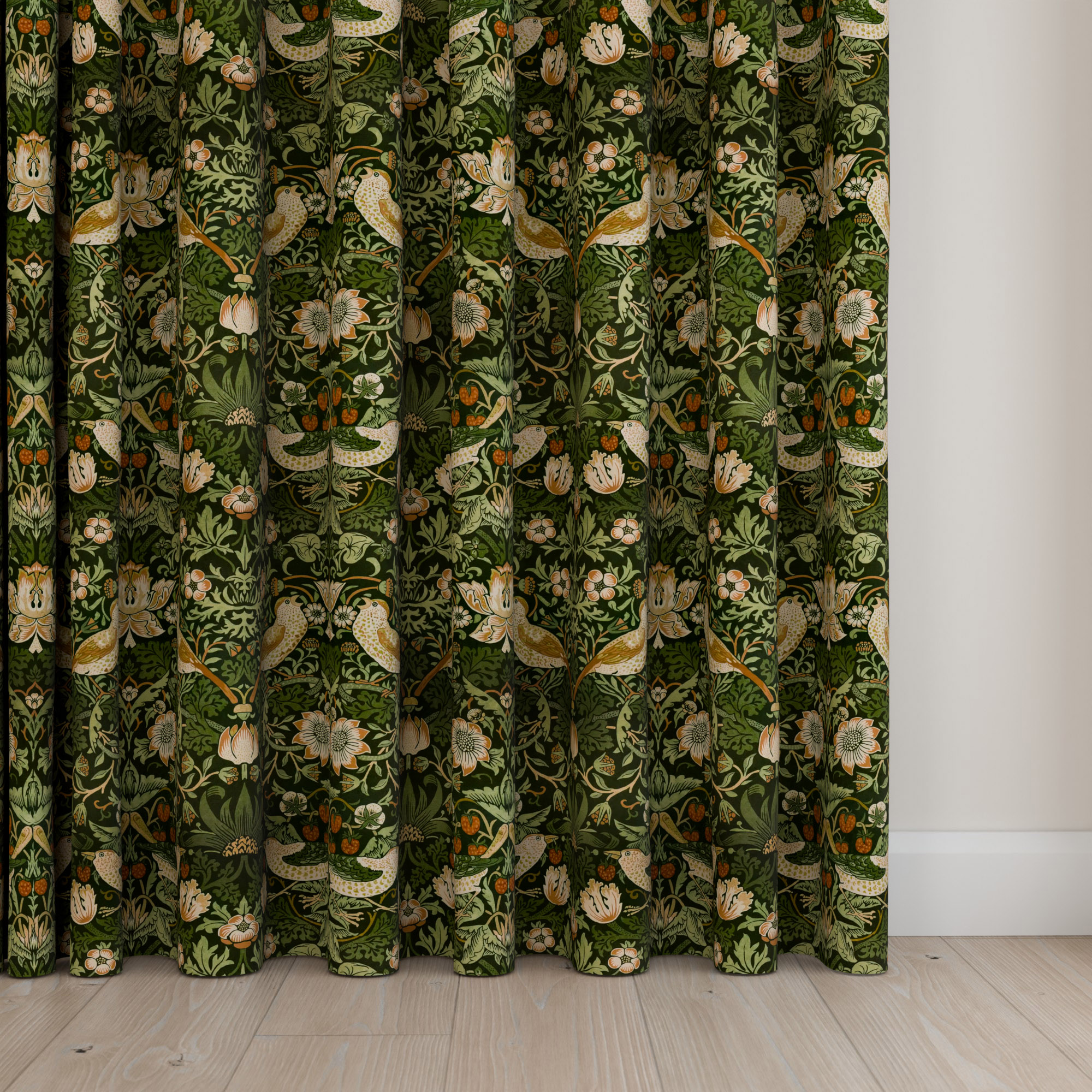 William Morris At Home Strawberry Thief Velvet Nettle Wave Curtain - Image 5