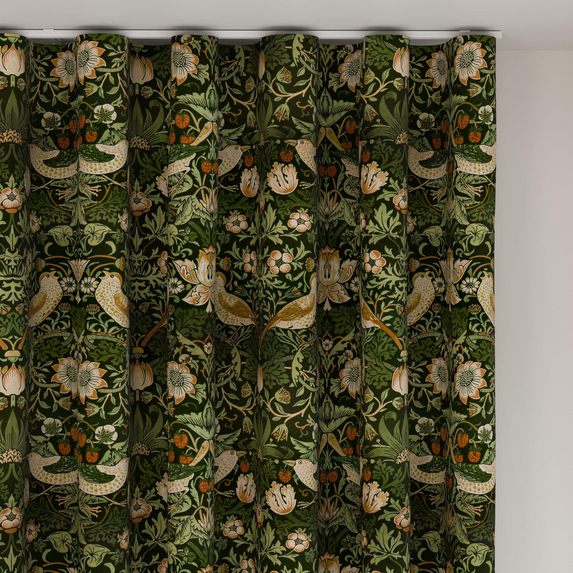 William Morris At Home Strawberry Thief Velvet Nettle Wave Curtain - Image 6