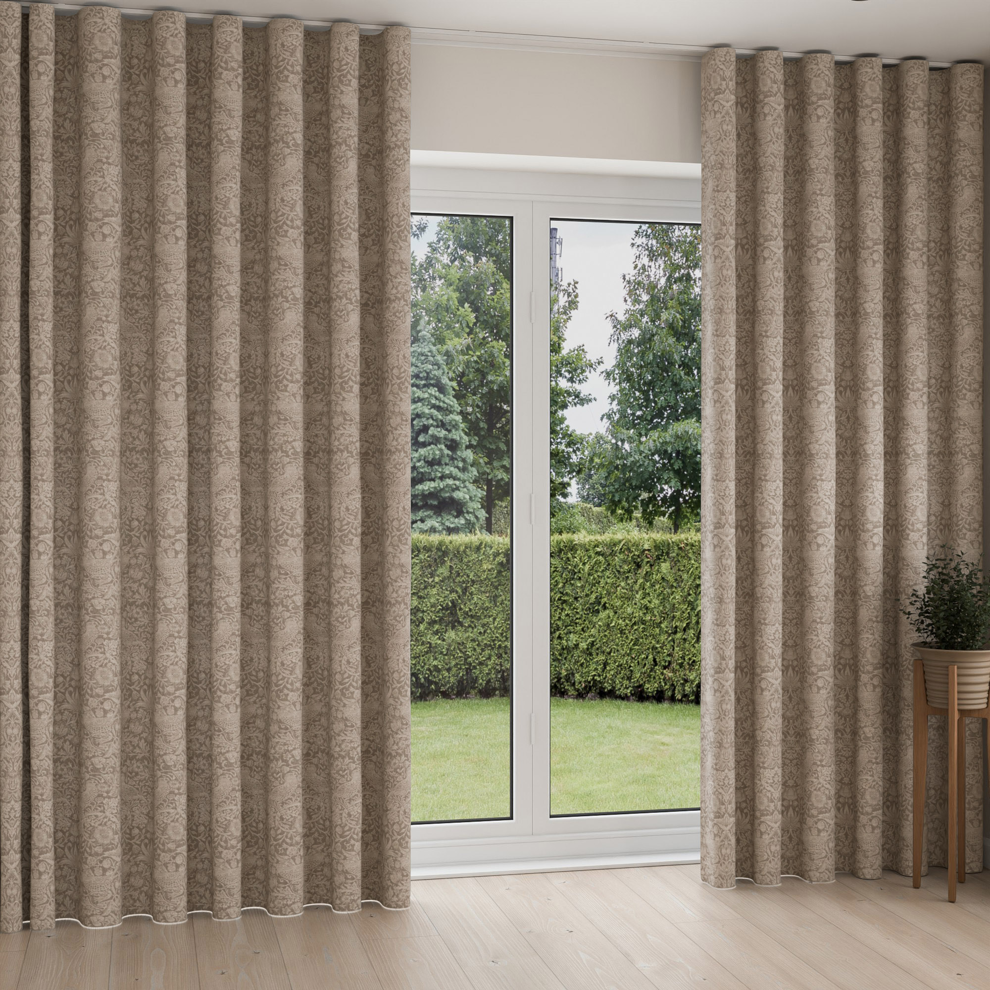 William Morris At Home Strawberry Thief Woven Limestone Wave Curtain