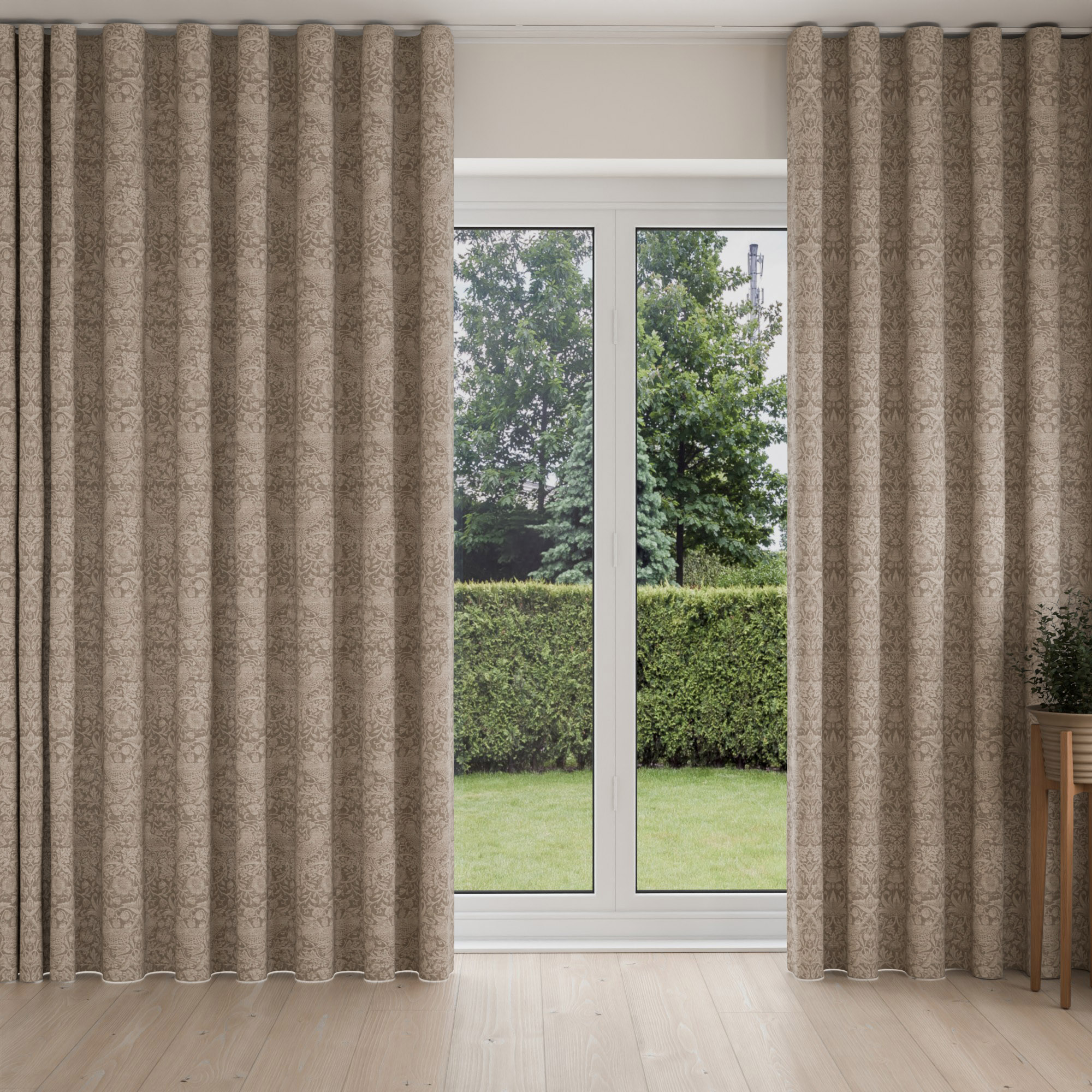 William Morris At Home Strawberry Thief Woven Limestone Wave Curtain - Image 3