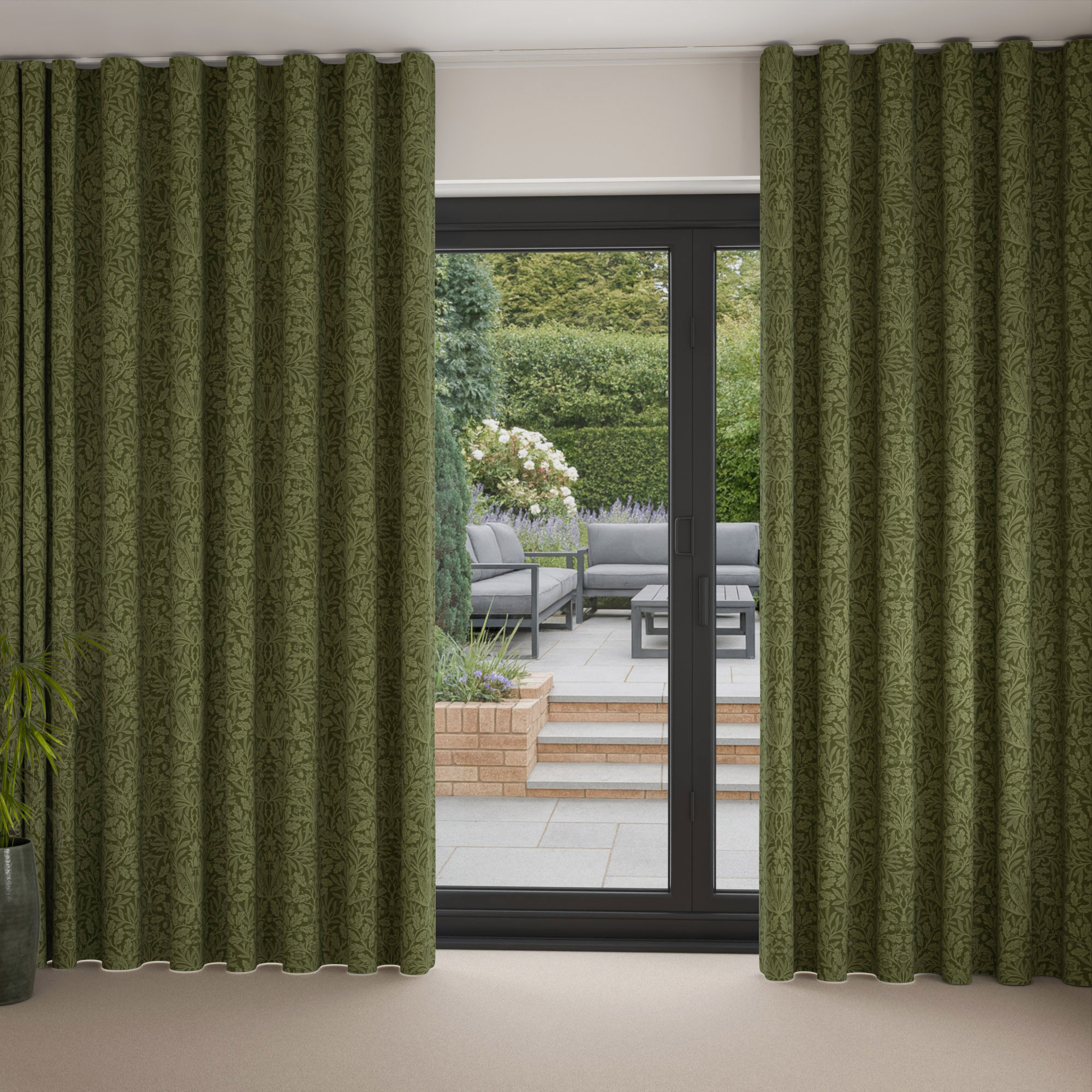 William Morris At Home Acorn Velvet Moss Wave Curtain - Image 2