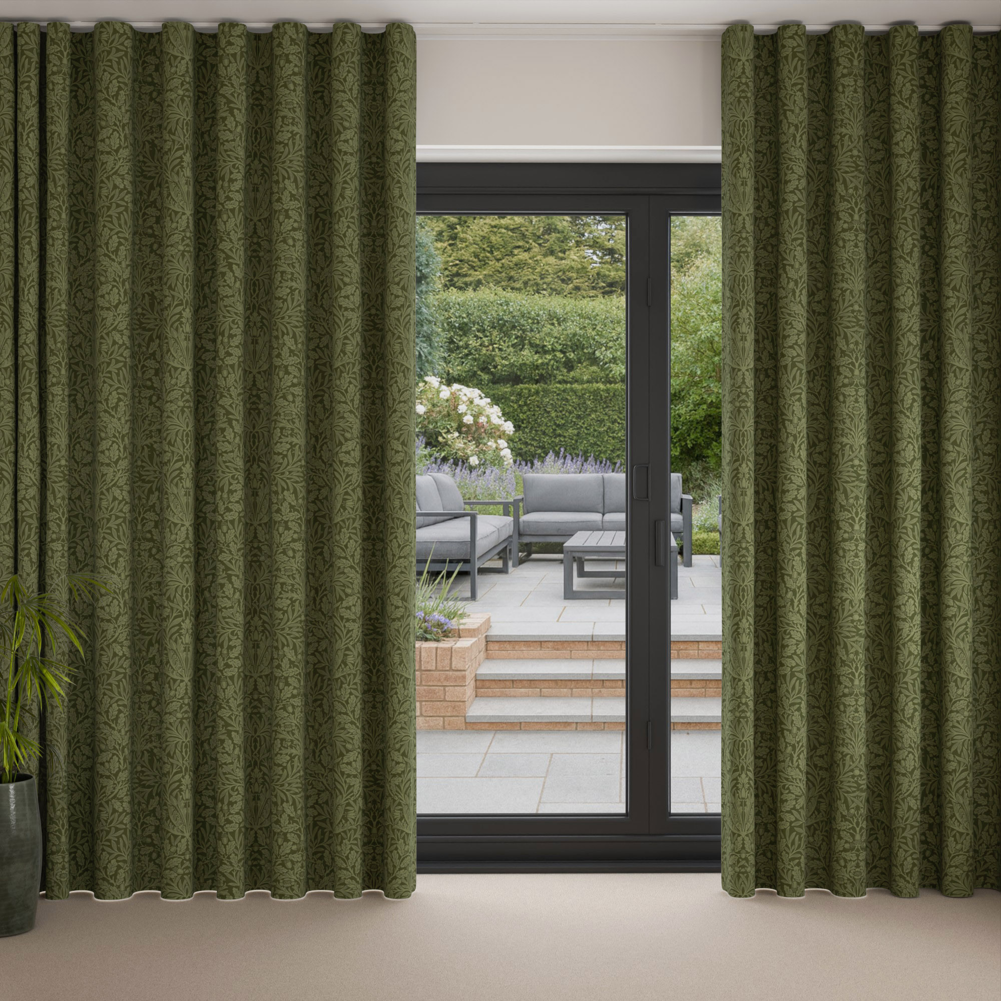 William Morris At Home Acorn Velvet Moss Wave Curtain - Image 3