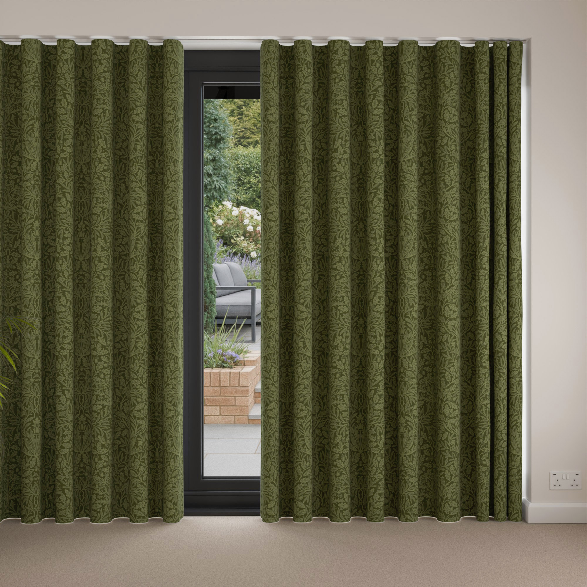 William Morris At Home Acorn Velvet Moss Wave Curtain - Image 4
