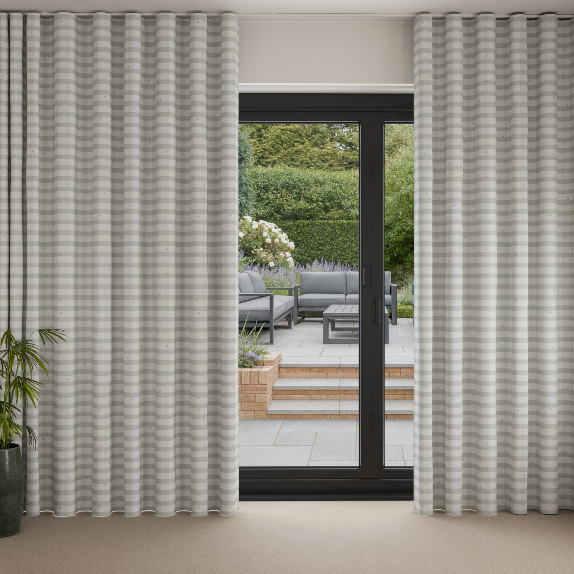 Laura Ashley Alphabet Gingham Sage Wave Curtain - Image 3