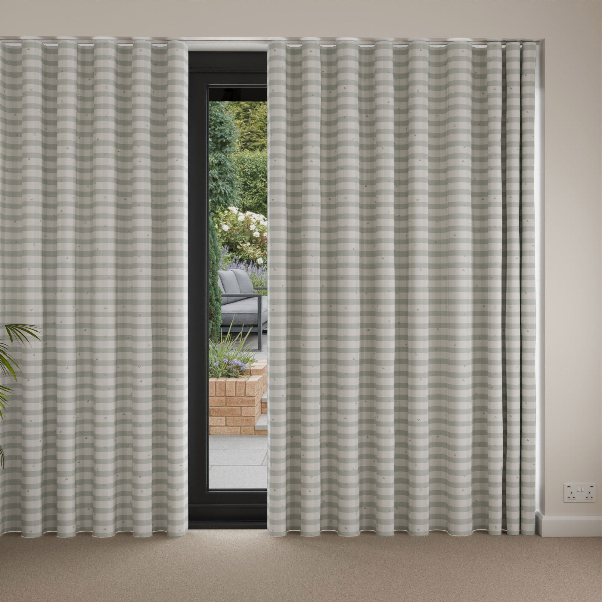 Laura Ashley Alphabet Gingham Sage Wave Curtain - Image 4