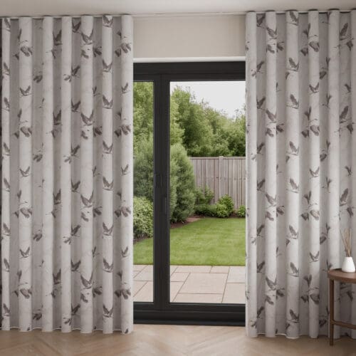 Laura Ashley Animalia Embroidered Pale Dove Grey Wave Curtain