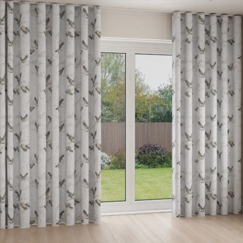 Laura Ashley Animalia Embroidered Silver Wave Curtain