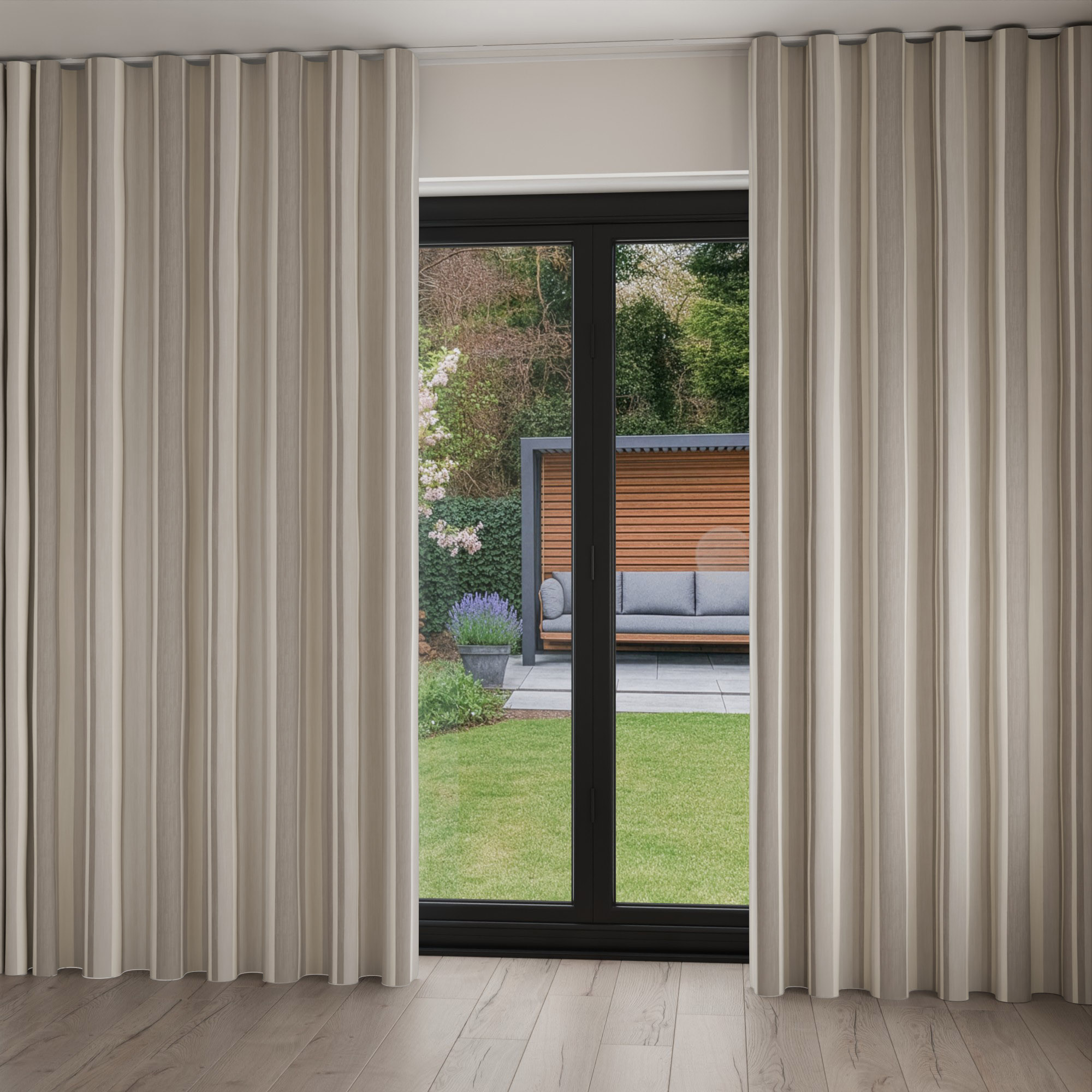 Laura Ashley Awning Stripe Dove Grey Wave Curtain