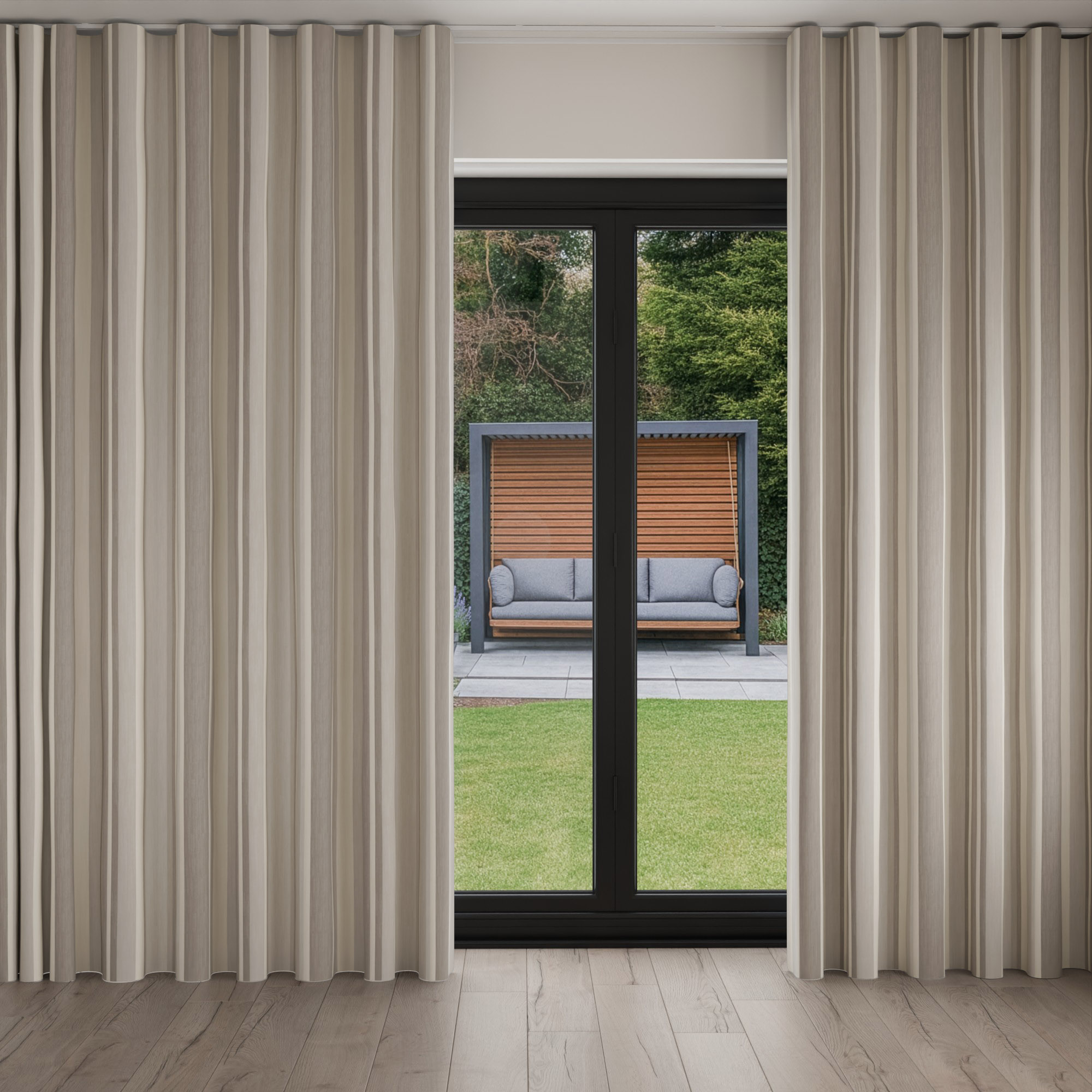 Laura Ashley Awning Stripe Dove Grey Wave Curtain - Image 3