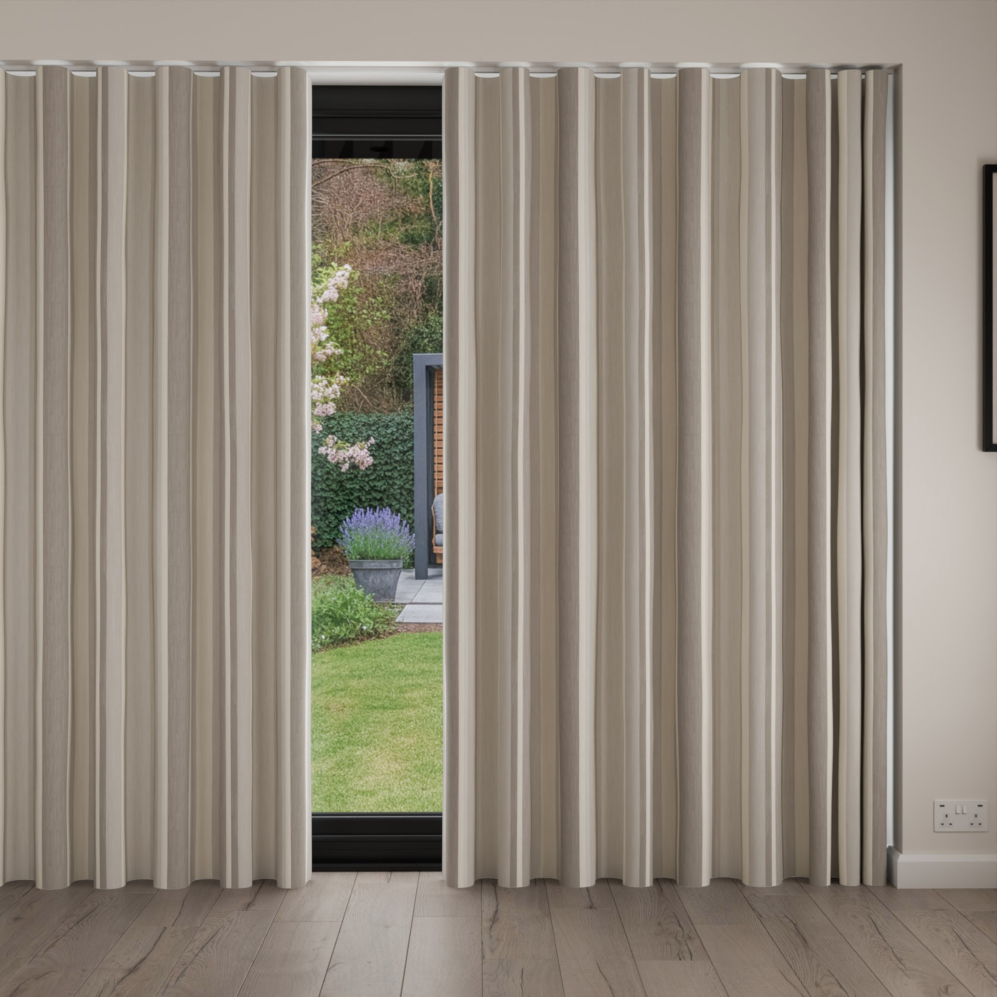 Laura Ashley Awning Stripe Dove Grey Wave Curtain - Image 4