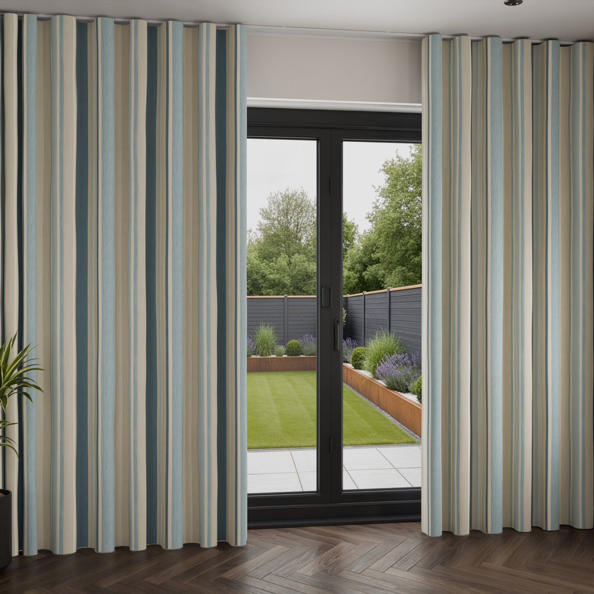 Laura Ashley Awning Stripe Seaspray Wave Curtain - Image 2