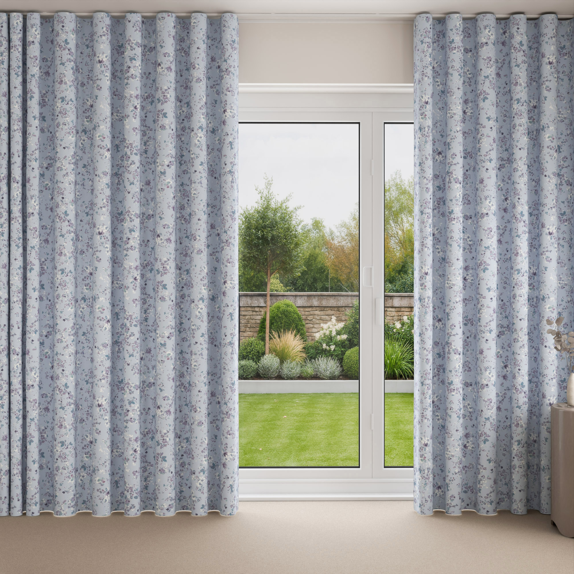 Laura Ashley Blossoms Chalk Blue Wave Curtain - Image 3