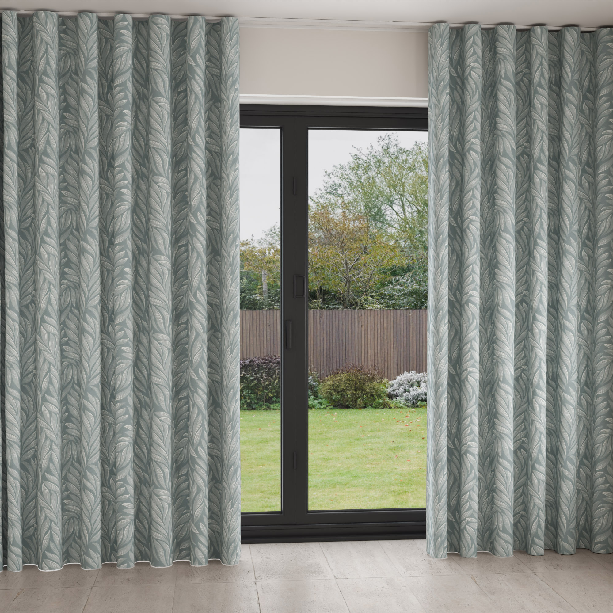 Laura Ashley Coulderton Leaves Dark Duck Egg Wave Curtain - Image 2