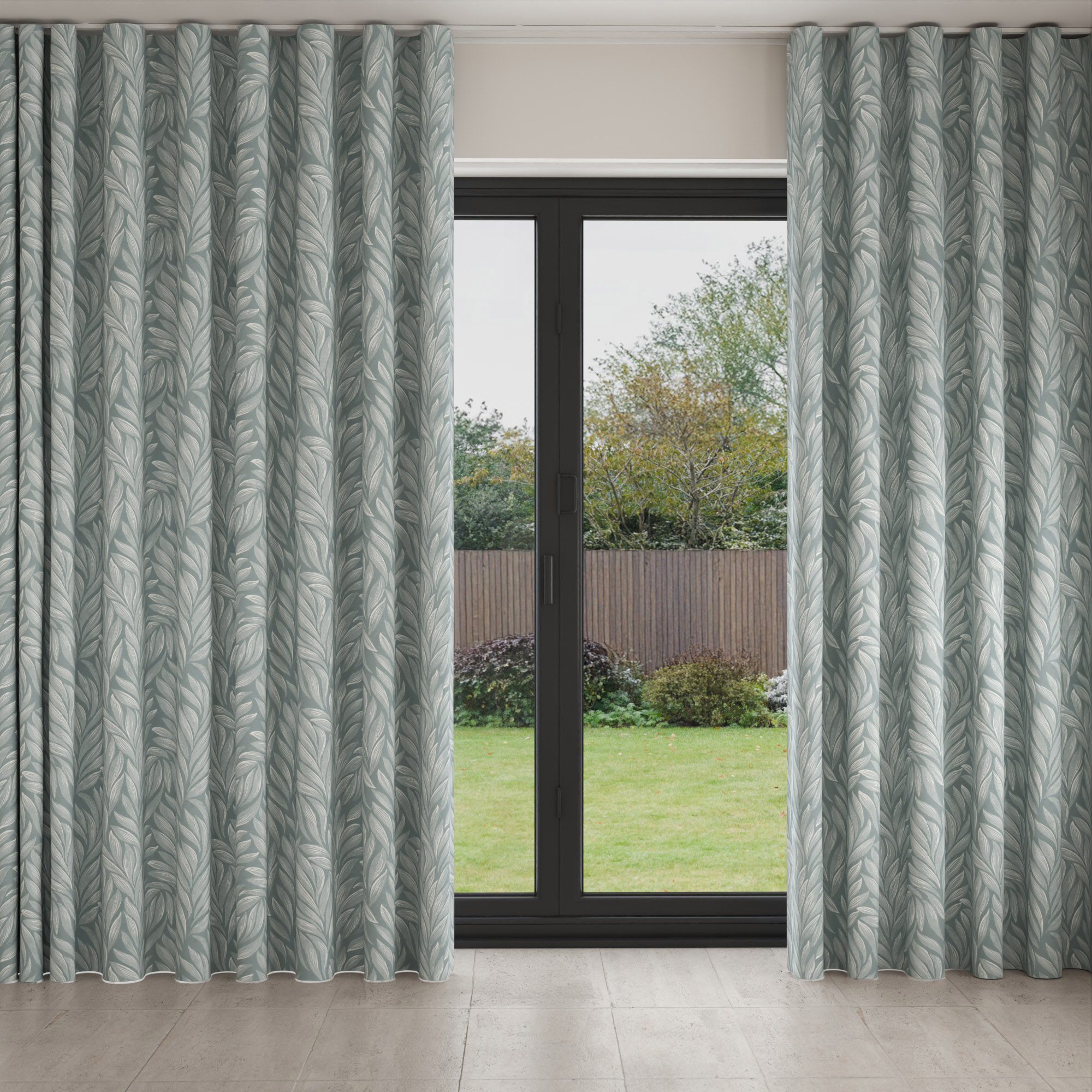 Laura Ashley Coulderton Leaves Dark Duck Egg Wave Curtain - Image 3