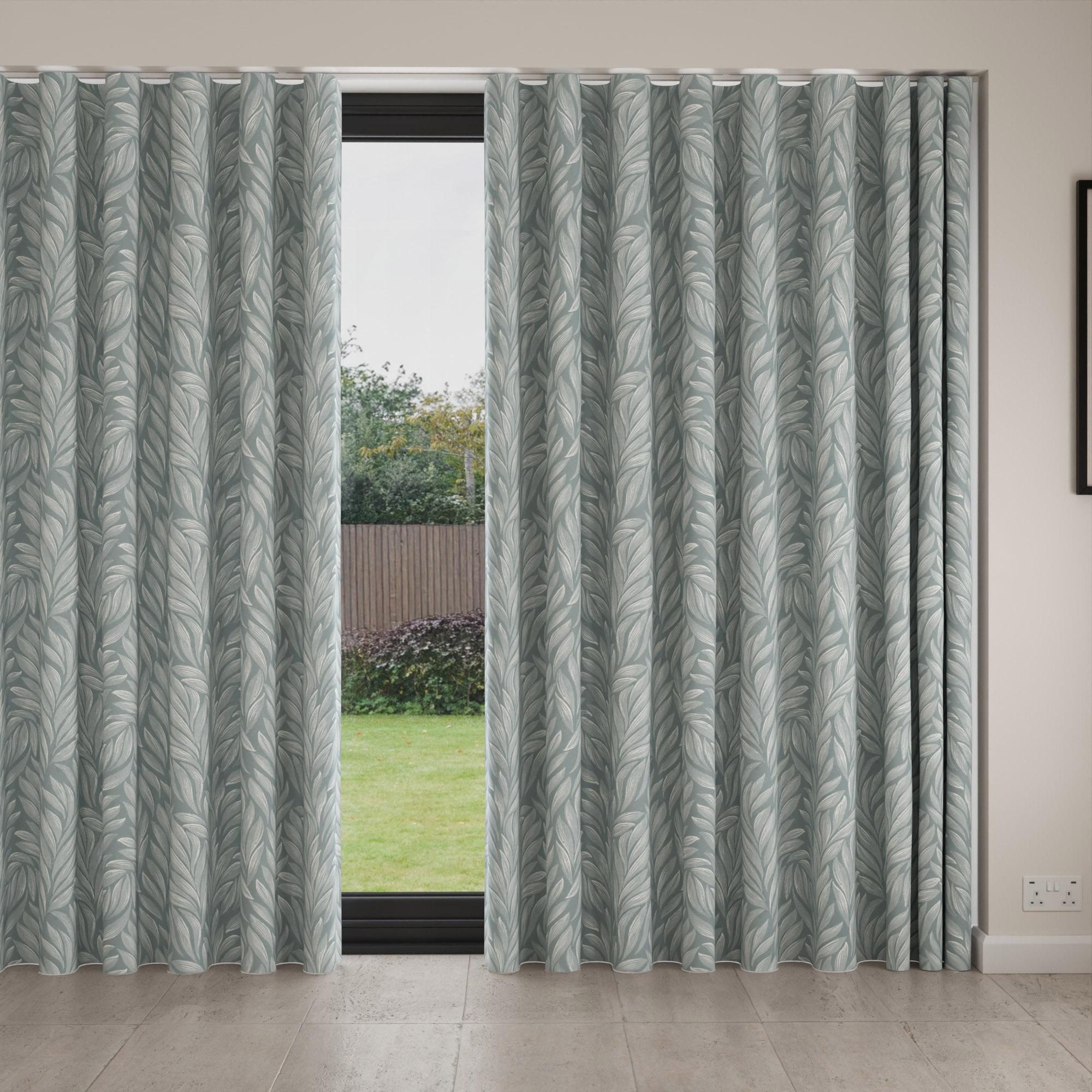 Laura Ashley Coulderton Leaves Dark Duck Egg Wave Curtain - Image 4