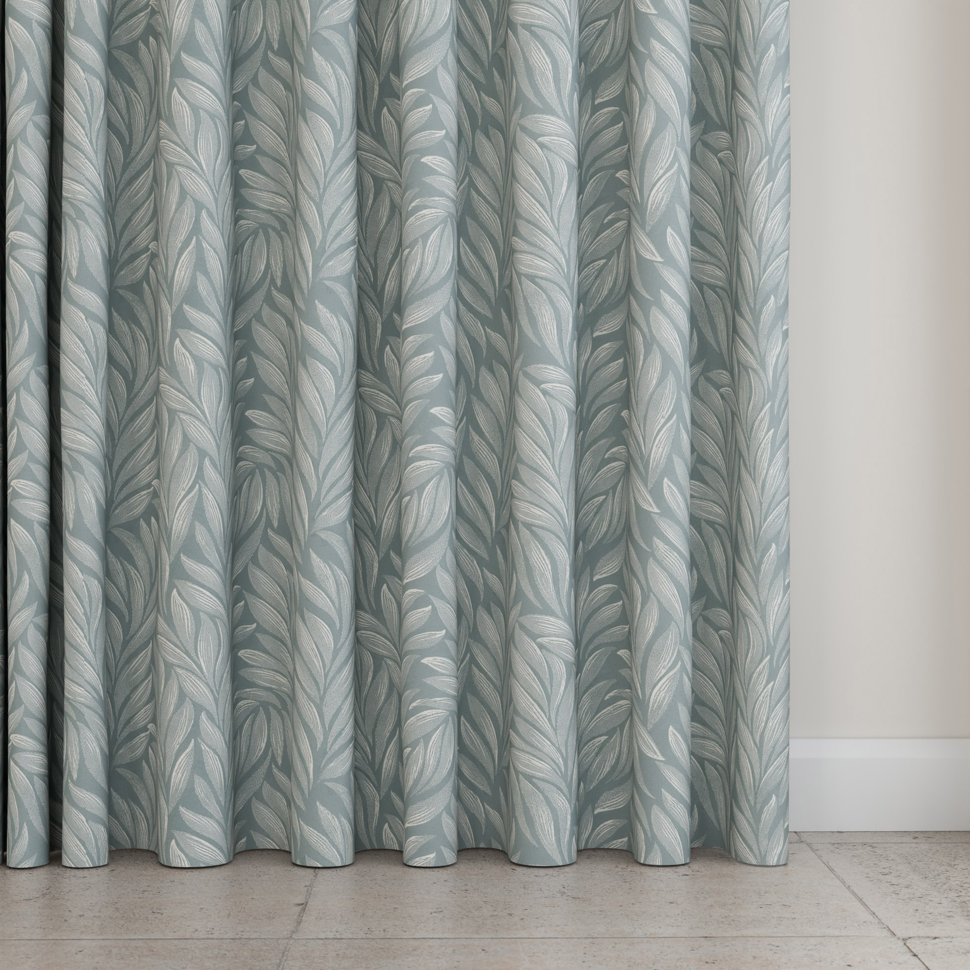 Laura Ashley Coulderton Leaves Dark Duck Egg Wave Curtain - Image 5