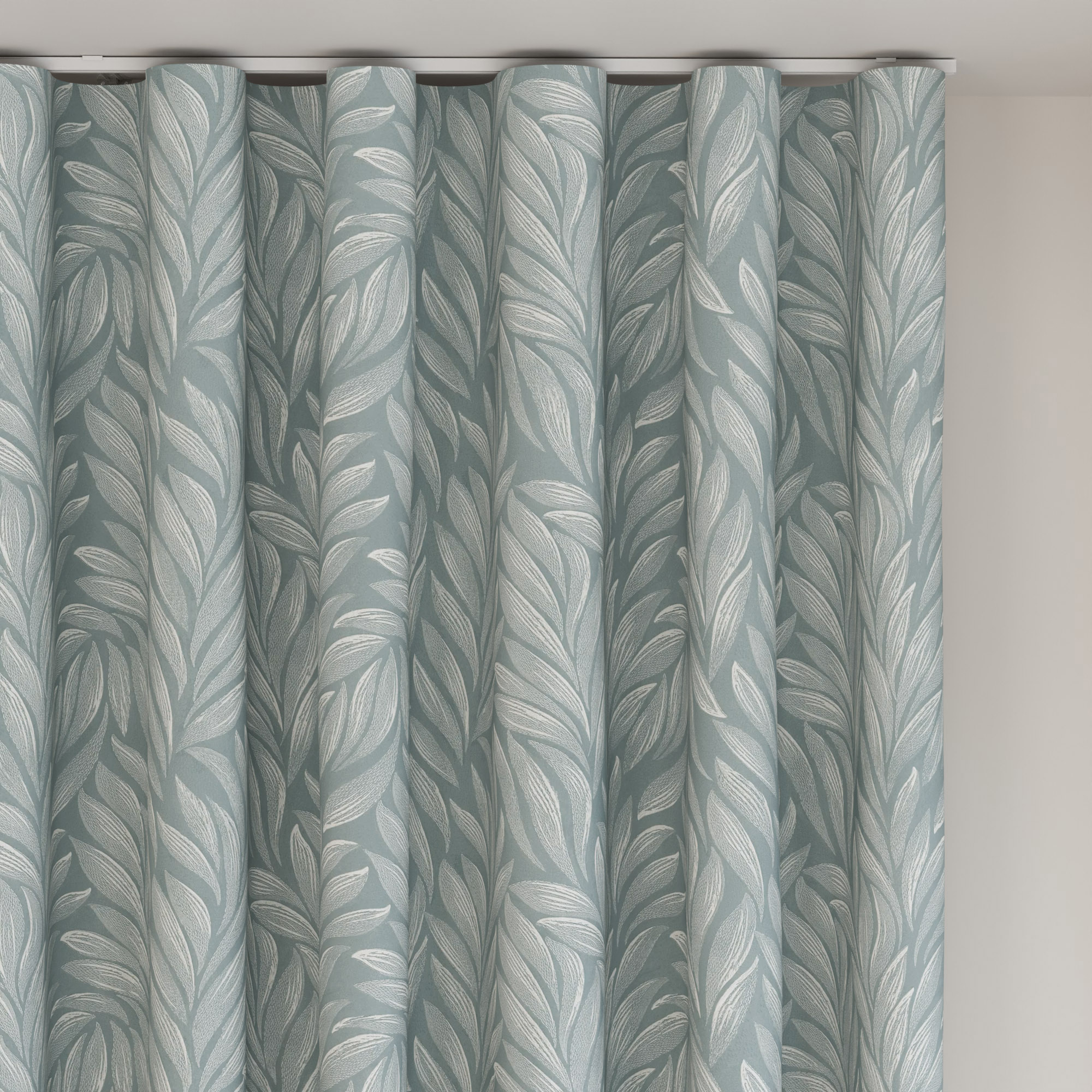 Laura Ashley Coulderton Leaves Dark Duck Egg Wave Curtain - Image 6