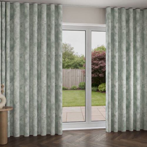 Laura Ashley Eglantine Silhouette Woven Smoke Green Wave Curtain