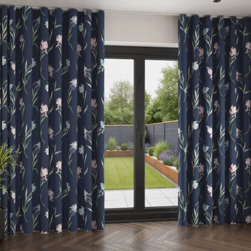 Laura Ashley Hawling Irises Midnight Navy Wave Curtain
