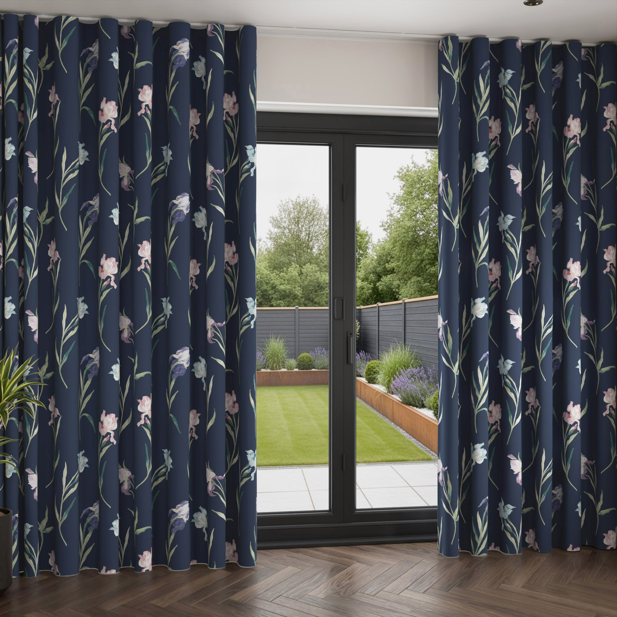 Laura Ashley Hawling Irises Midnight Navy Wave Curtain - Image 2