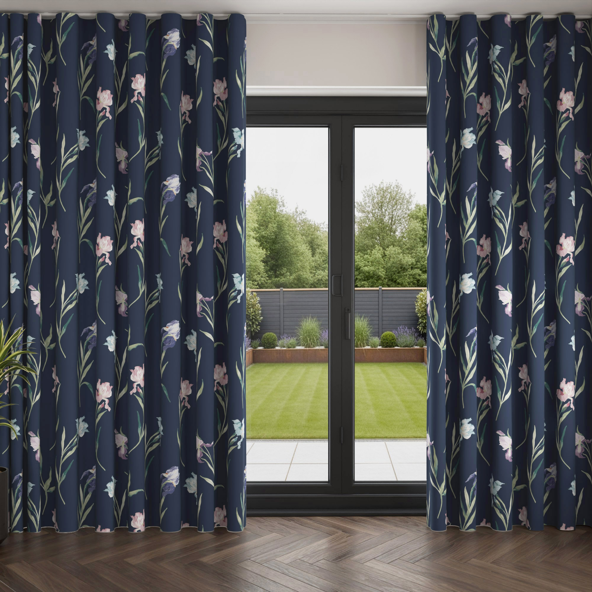 Laura Ashley Hawling Irises Midnight Navy Wave Curtain - Image 3