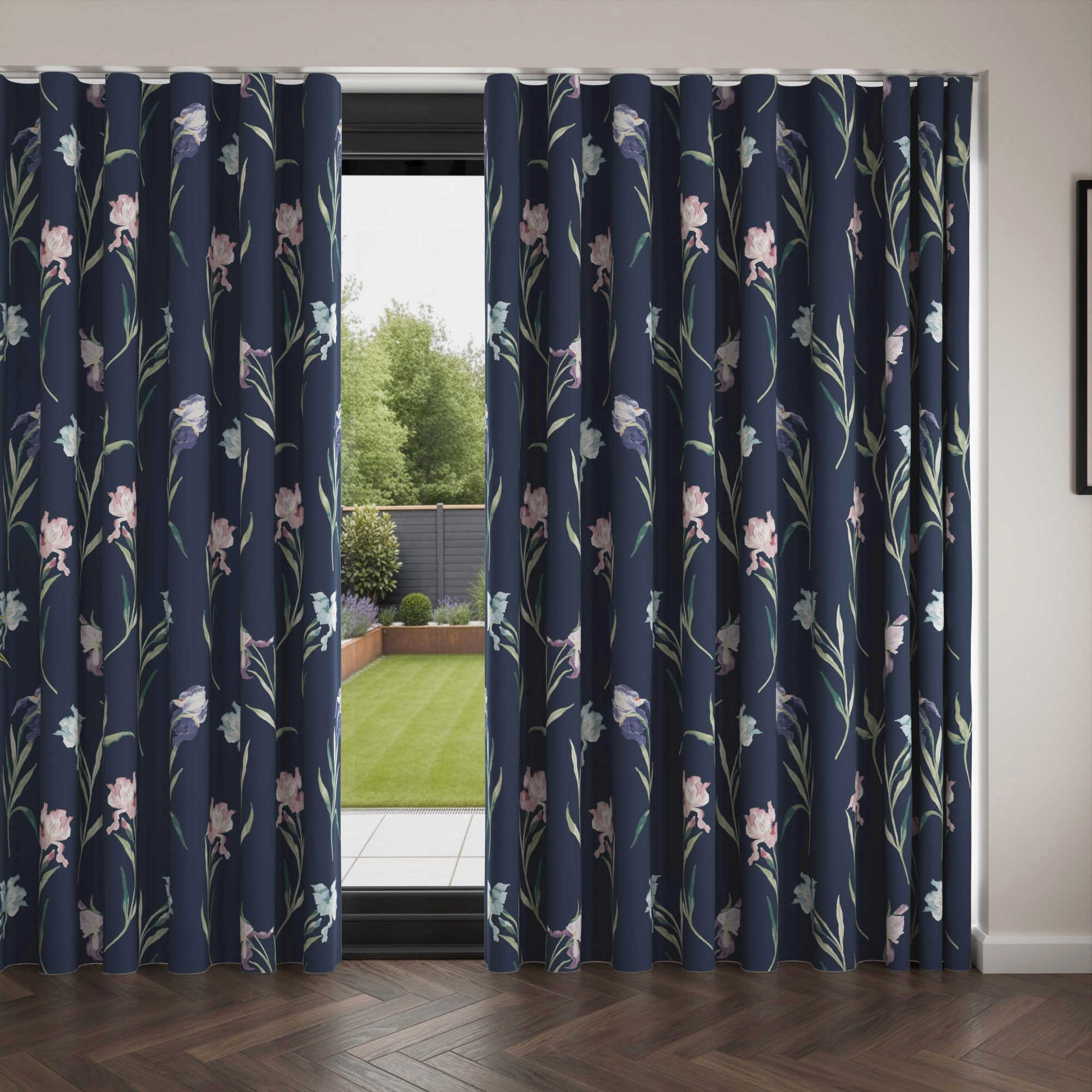 Laura Ashley Hawling Irises Midnight Navy Wave Curtain - Image 4
