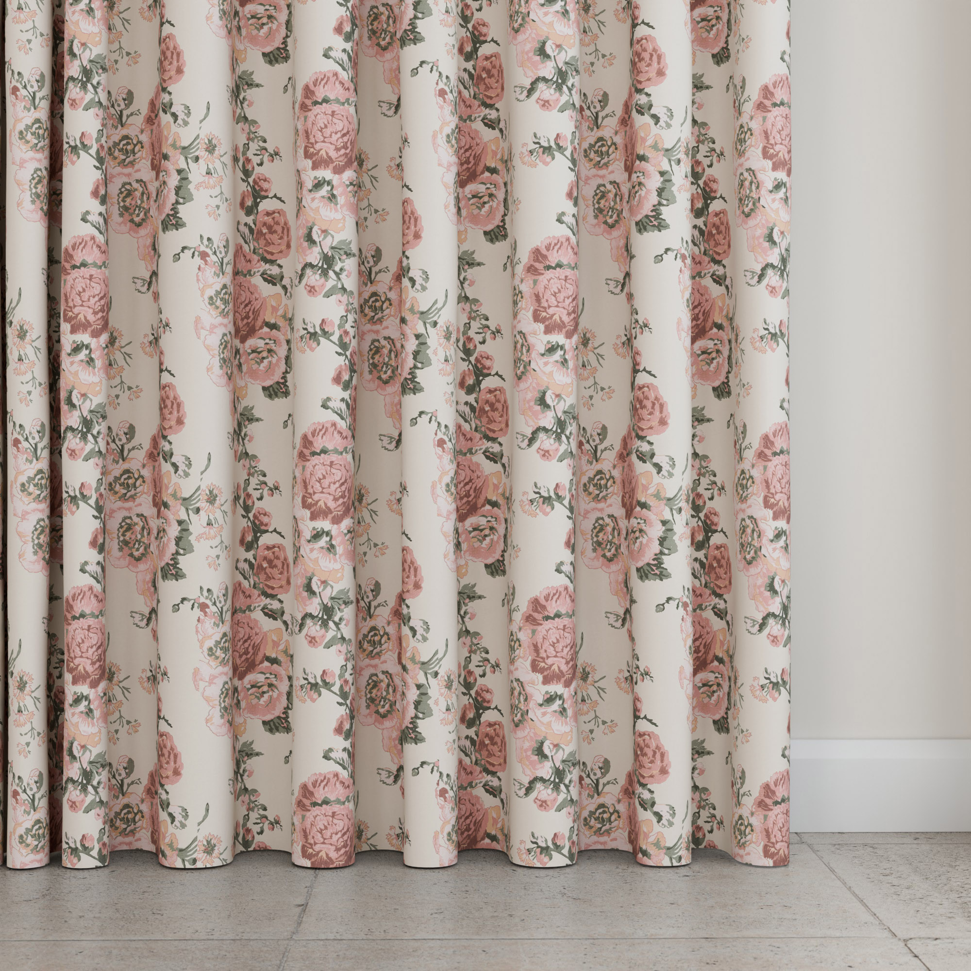 Laura Ashley Hollyhocks Coral Pink Wave Curtain - Image 5