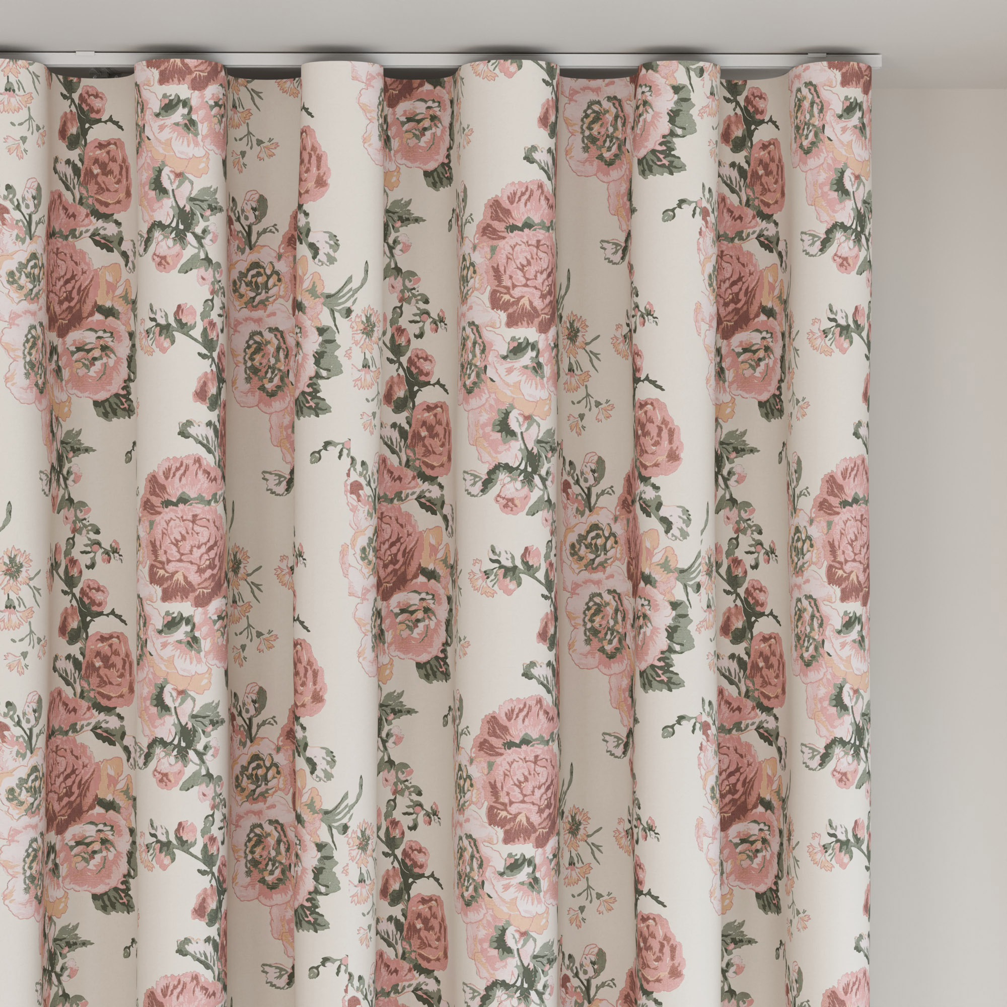 Laura Ashley Hollyhocks Coral Pink Wave Curtain - Image 6
