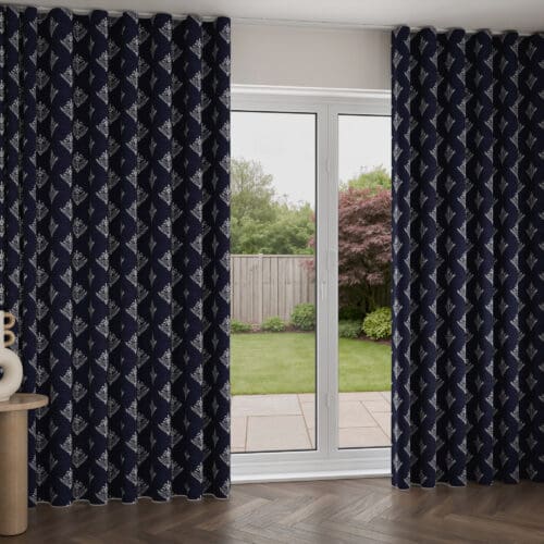 Laura Ashley Lady Fern Embroidery French Navy Wave Curtain