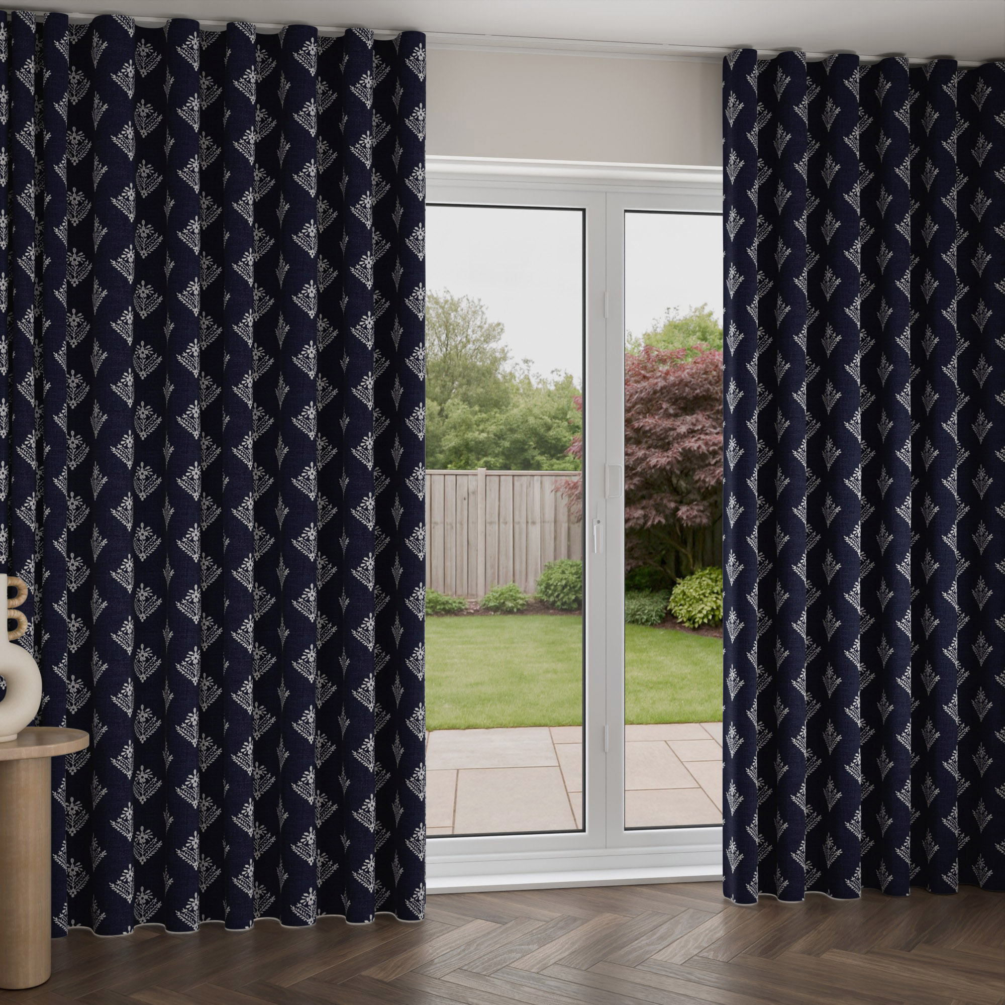 Laura Ashley Lady Fern Embroidery French Navy Wave Curtain - Image 2