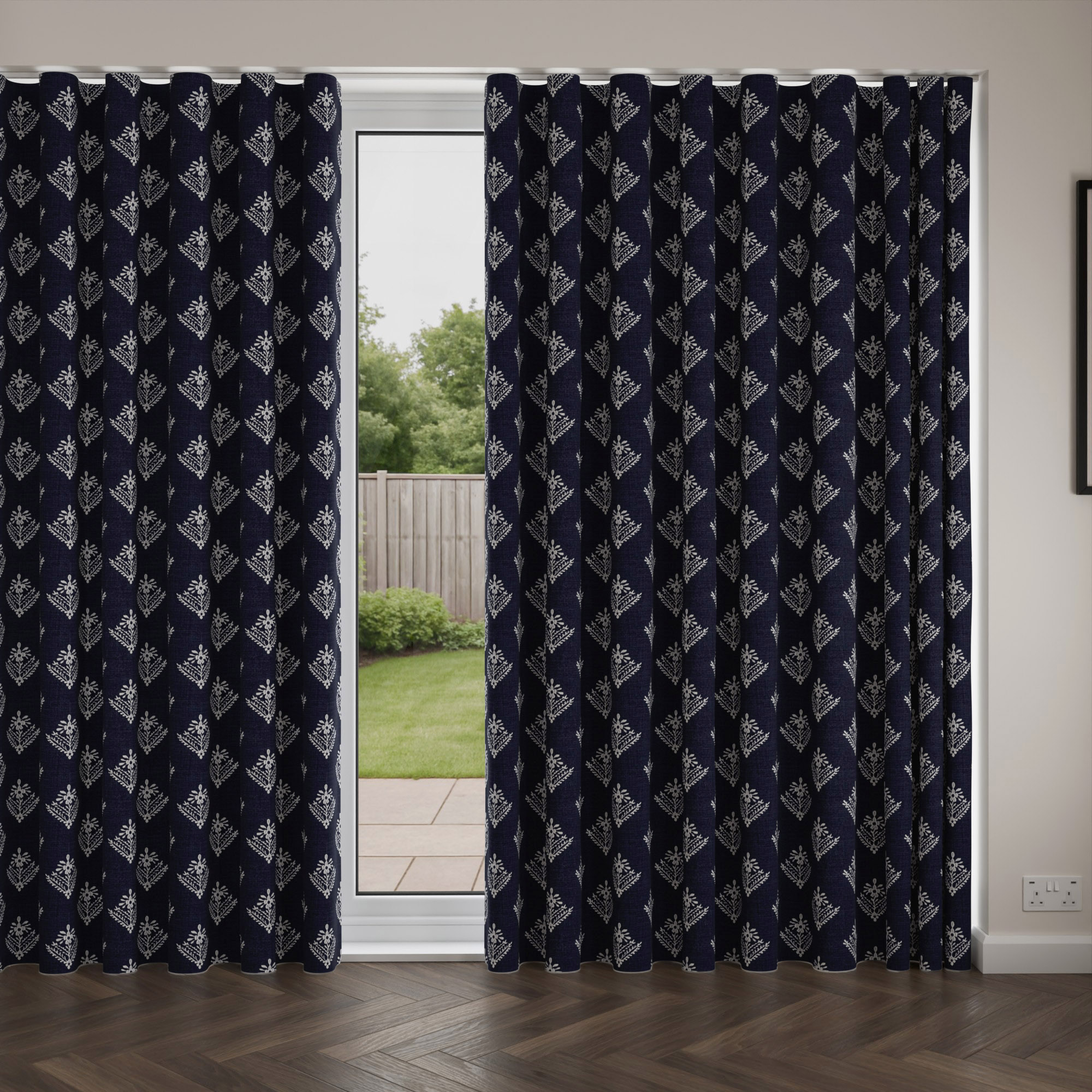 Laura Ashley Lady Fern Embroidery French Navy Wave Curtain - Image 4