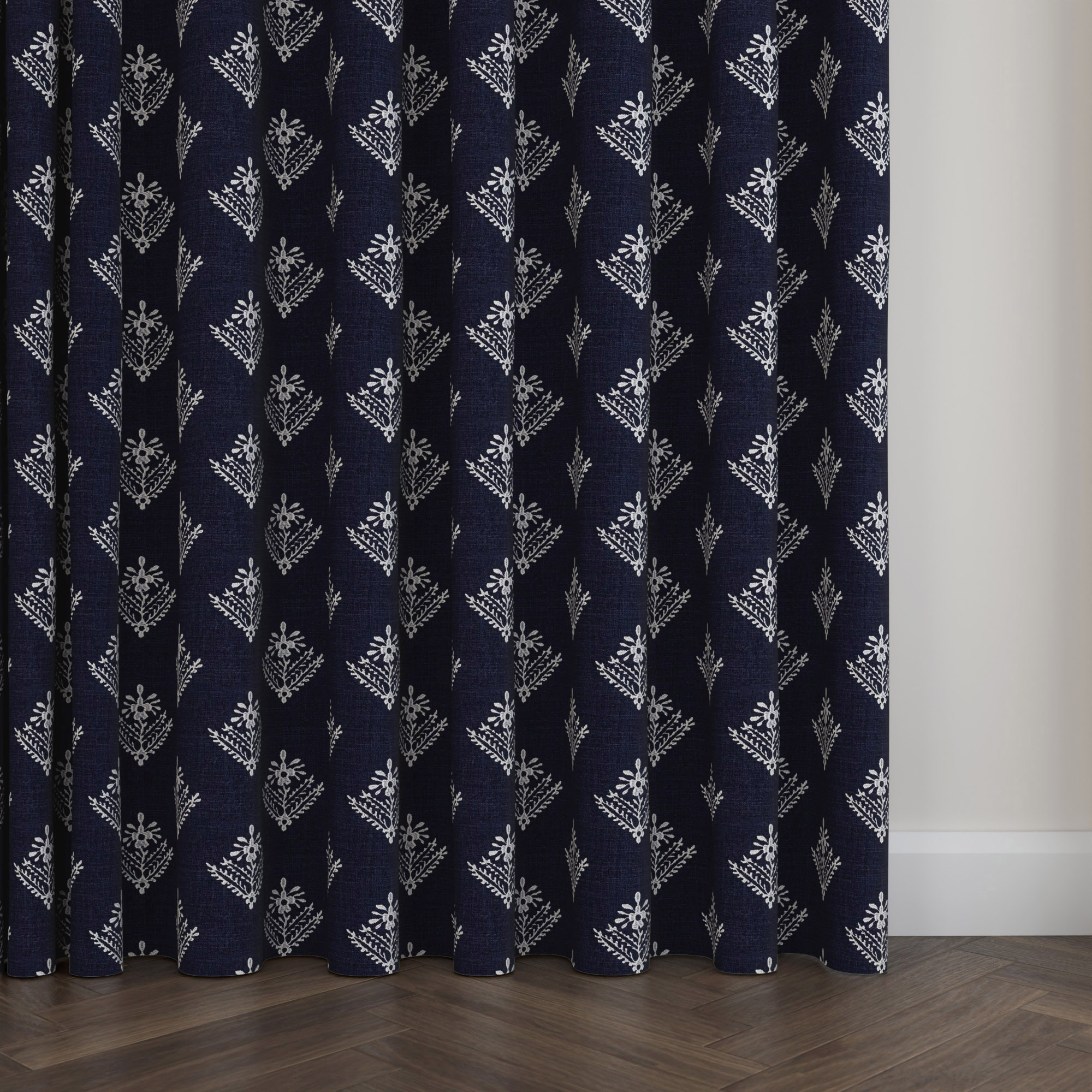 Laura Ashley Lady Fern Embroidery French Navy Wave Curtain - Image 5