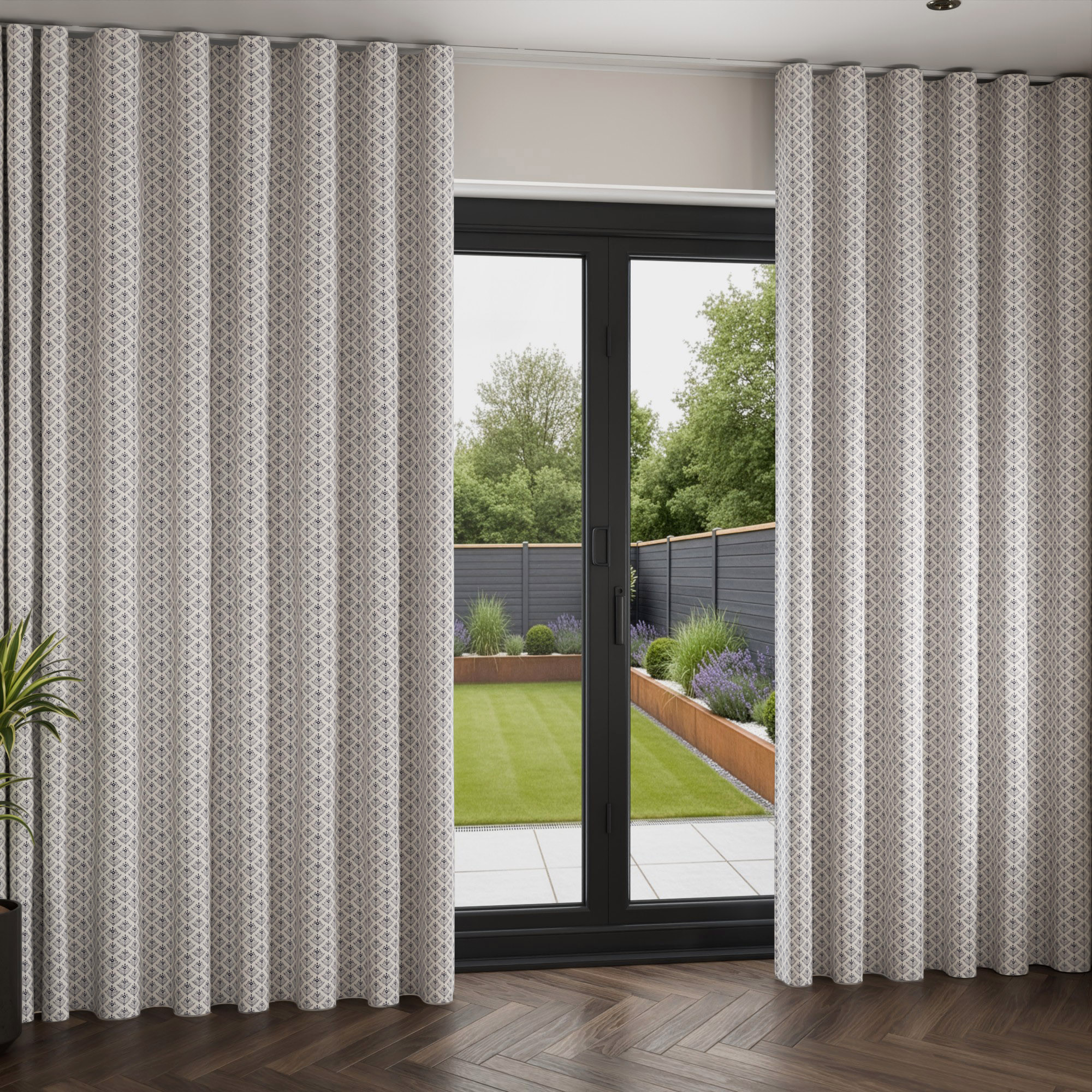 Laura Ashley Lady Fern French Navy Wave Curtain