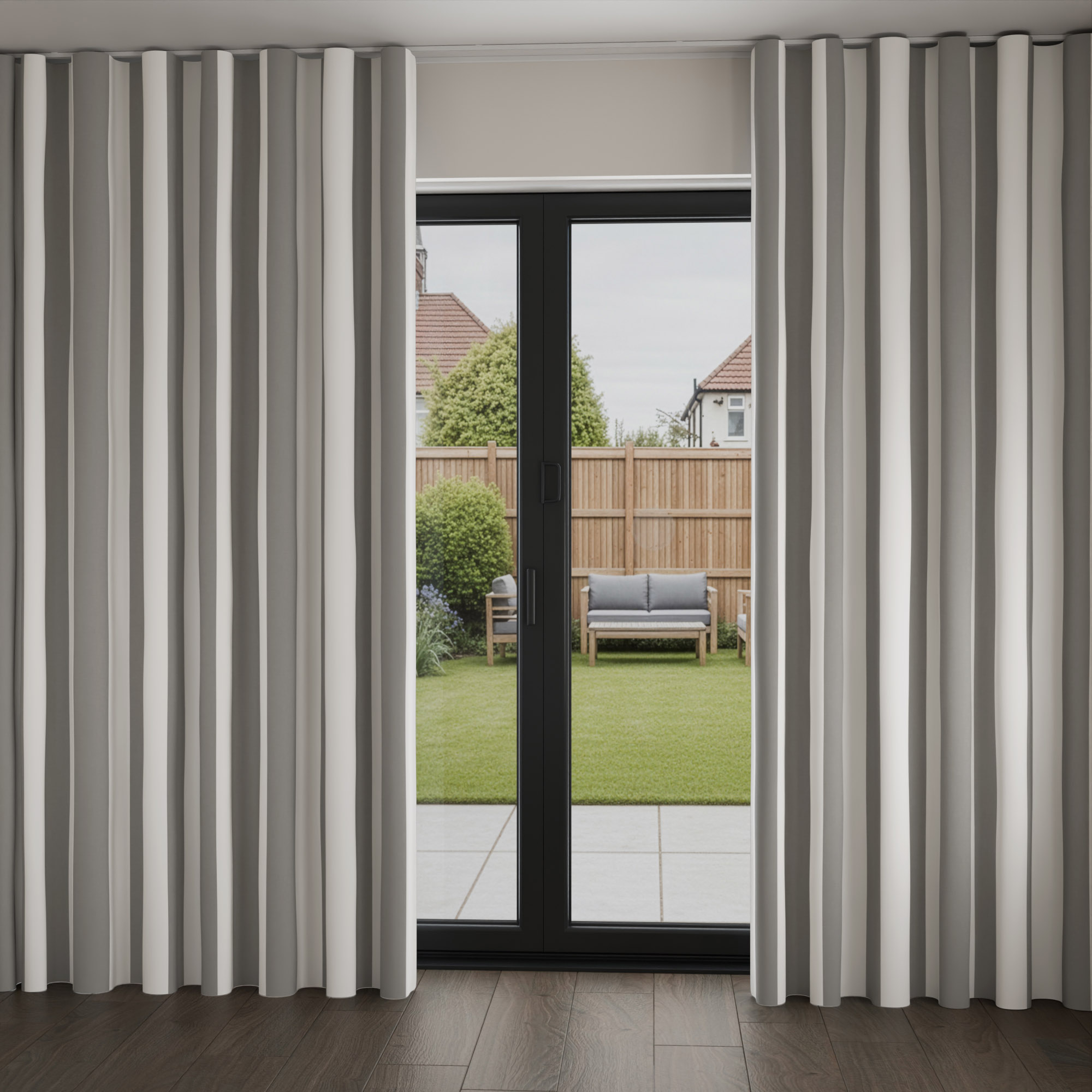 Laura Ashley Lille Stripe Steel Wave Curtain