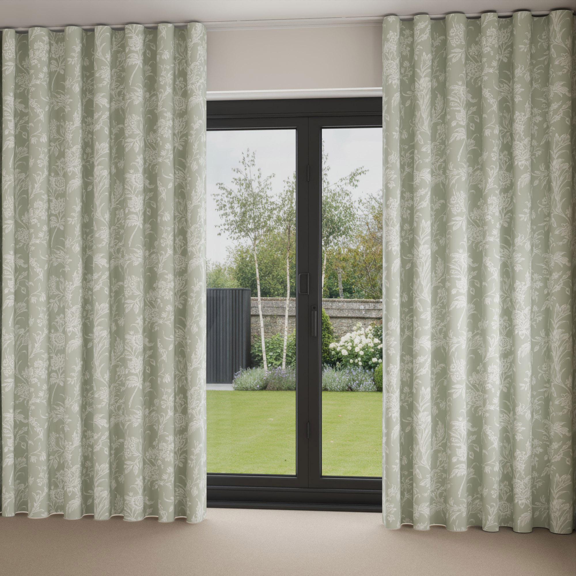 Laura Ashley Lloyd Sage Green Wave Curtain