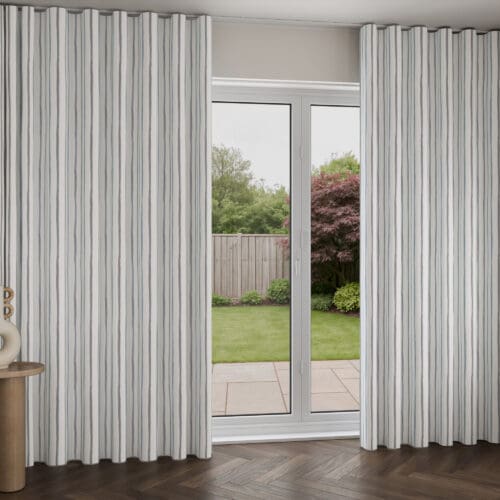 Laura Ashley Painterly Stripe Pale Steel Wave Curtain