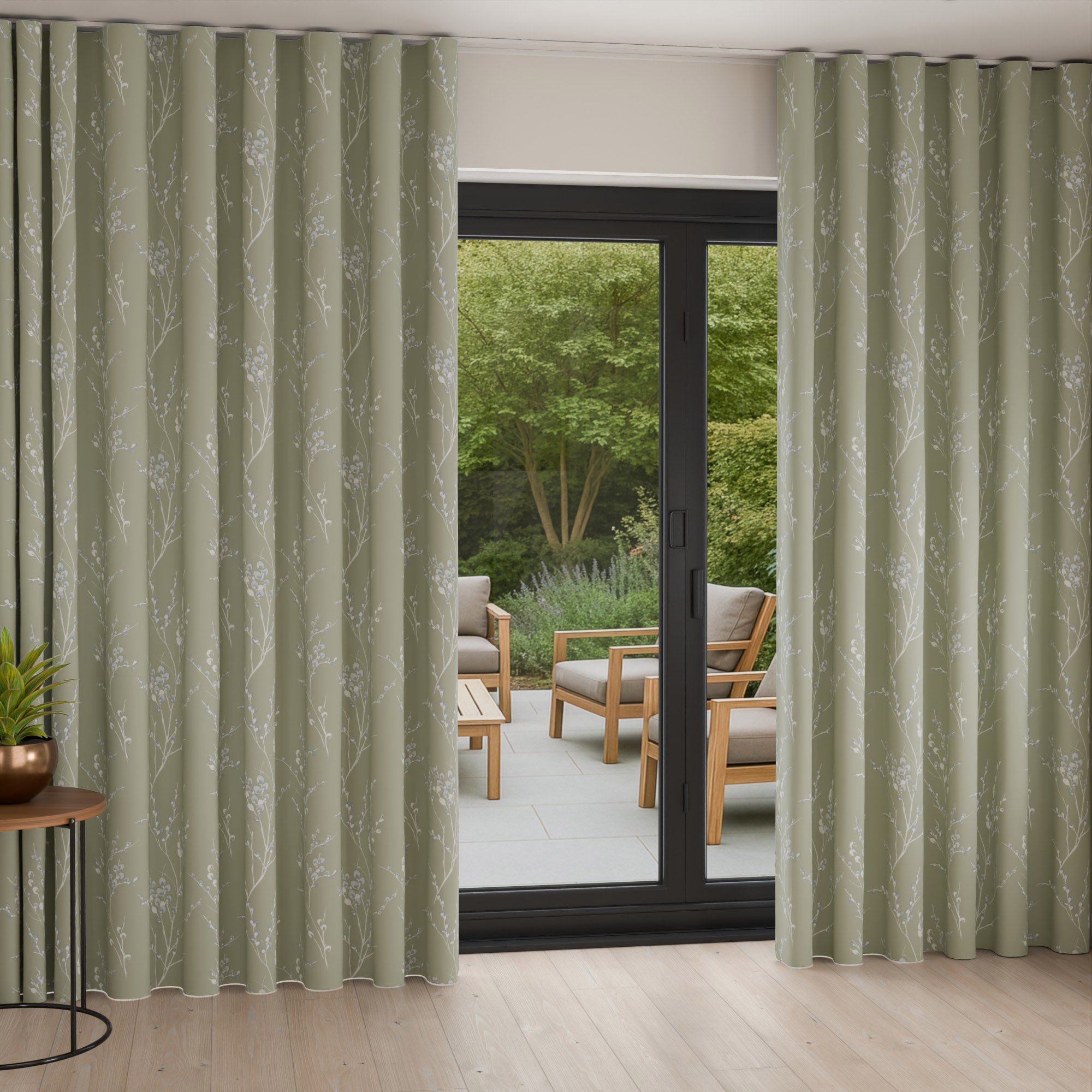 Laura Ashley Pussy Willow Moss Green Wave Curtain