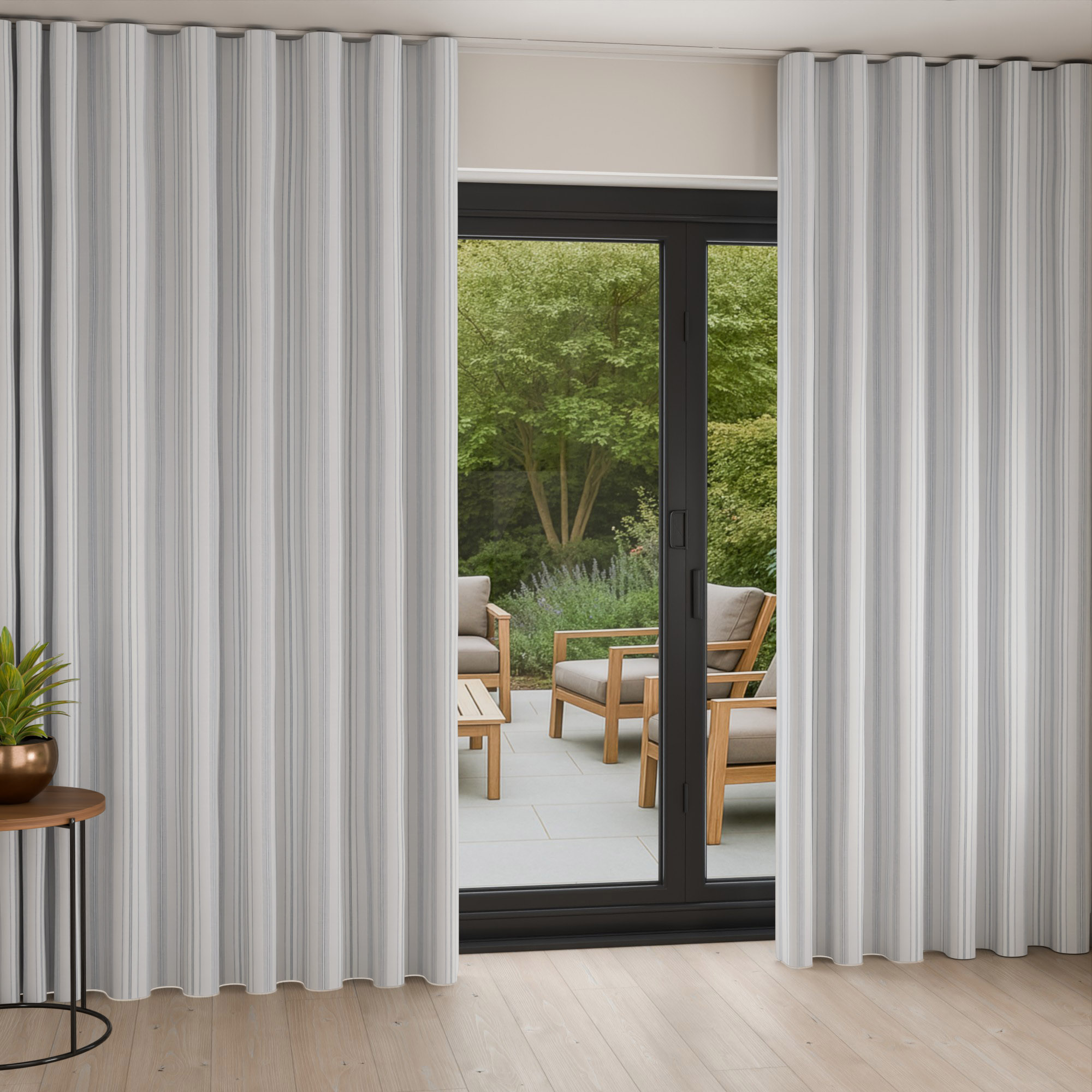 Laura Ashley Suffolk Stripe Slate Wave Curtain - Image 2