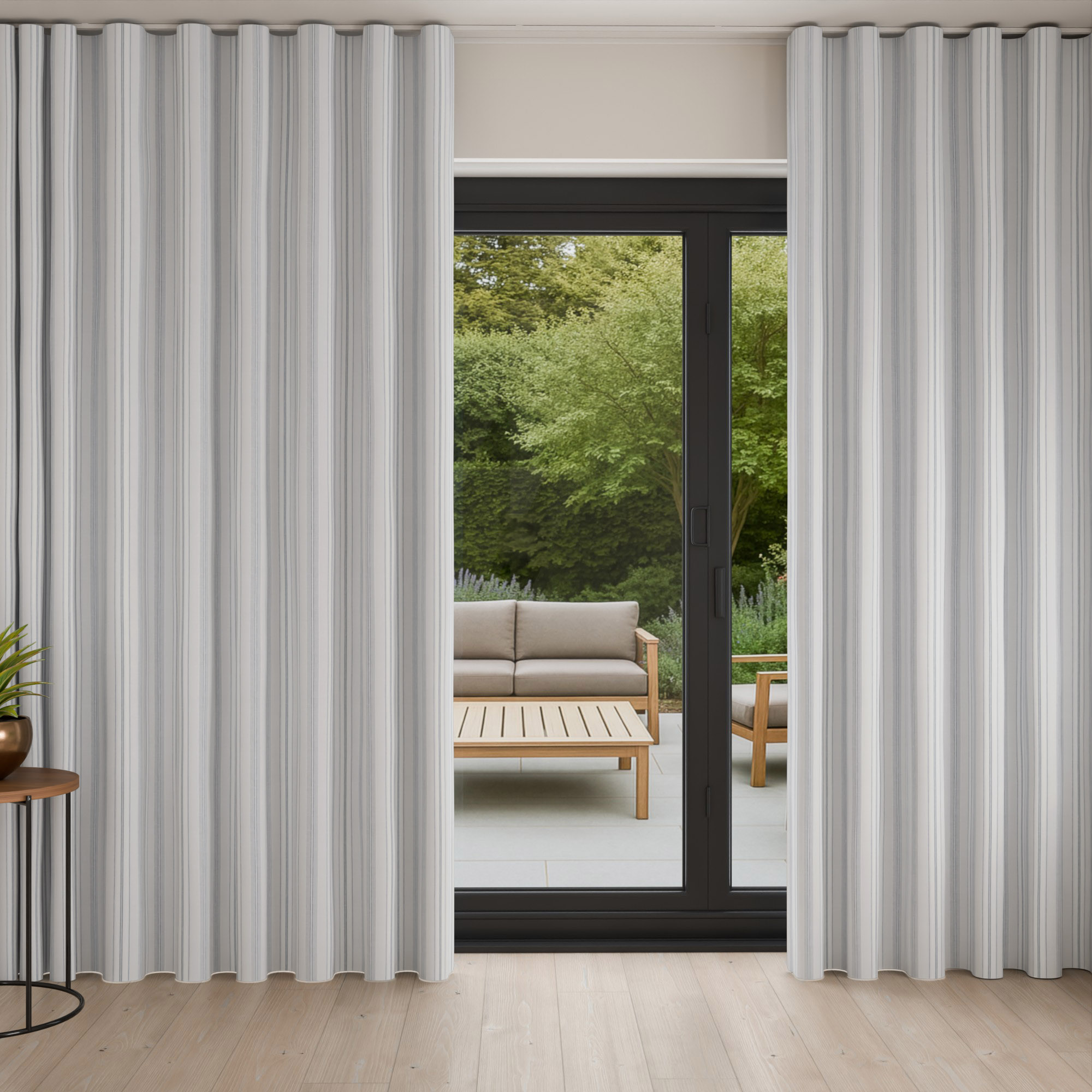 Laura Ashley Suffolk Stripe Slate Wave Curtain - Image 3
